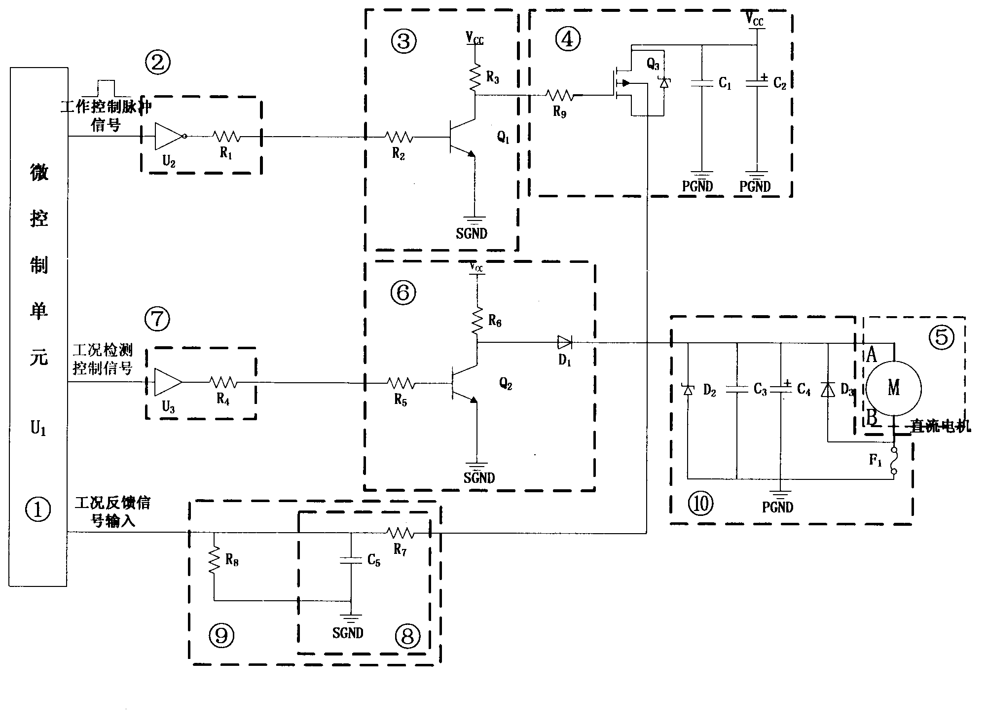 Control and detection circuit for DC motor as well as control and detection method for DC motor