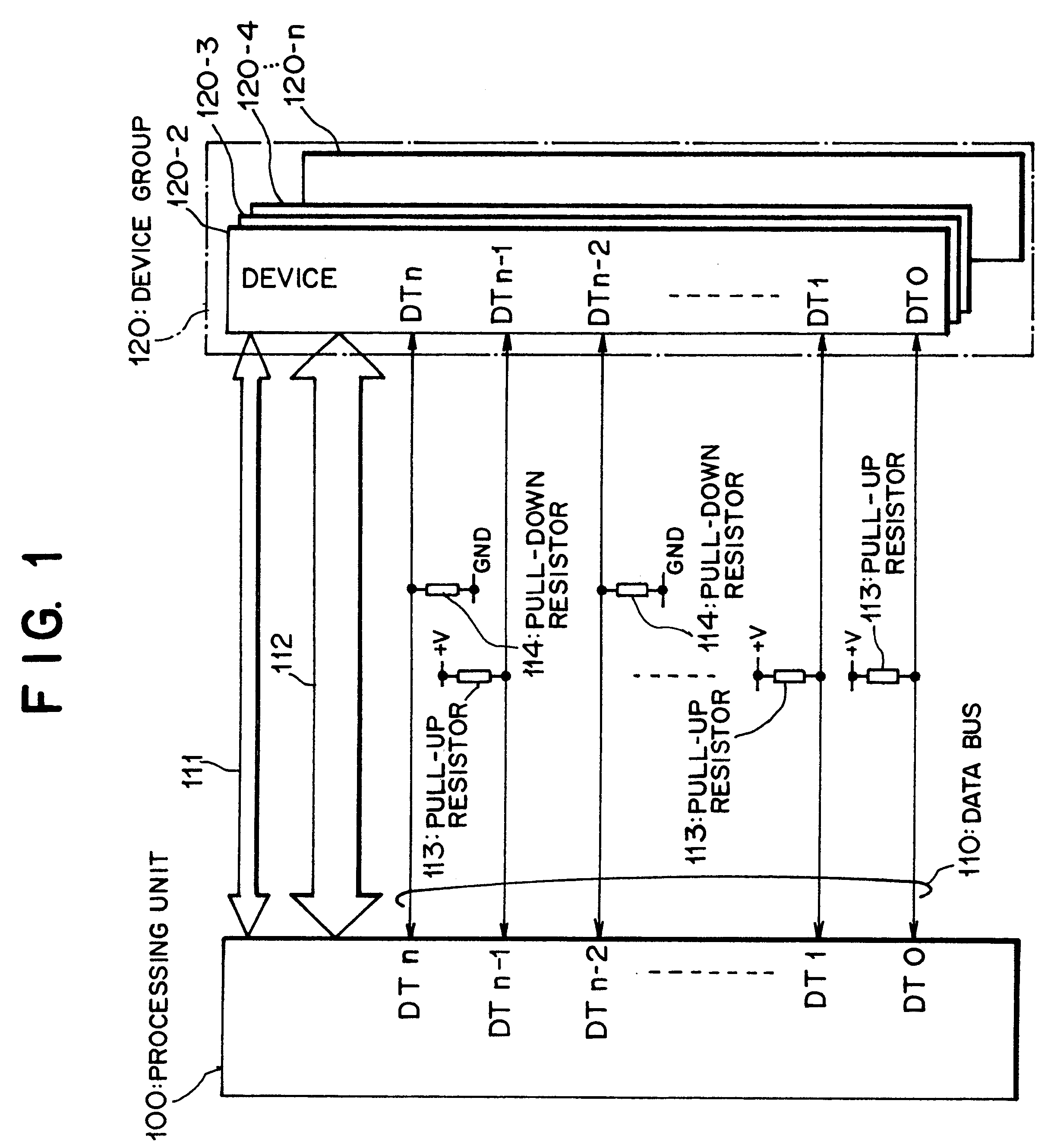 System for recognizing of a device connection state by reading structure information data which produced by pull-up resistor and pull-down resistor