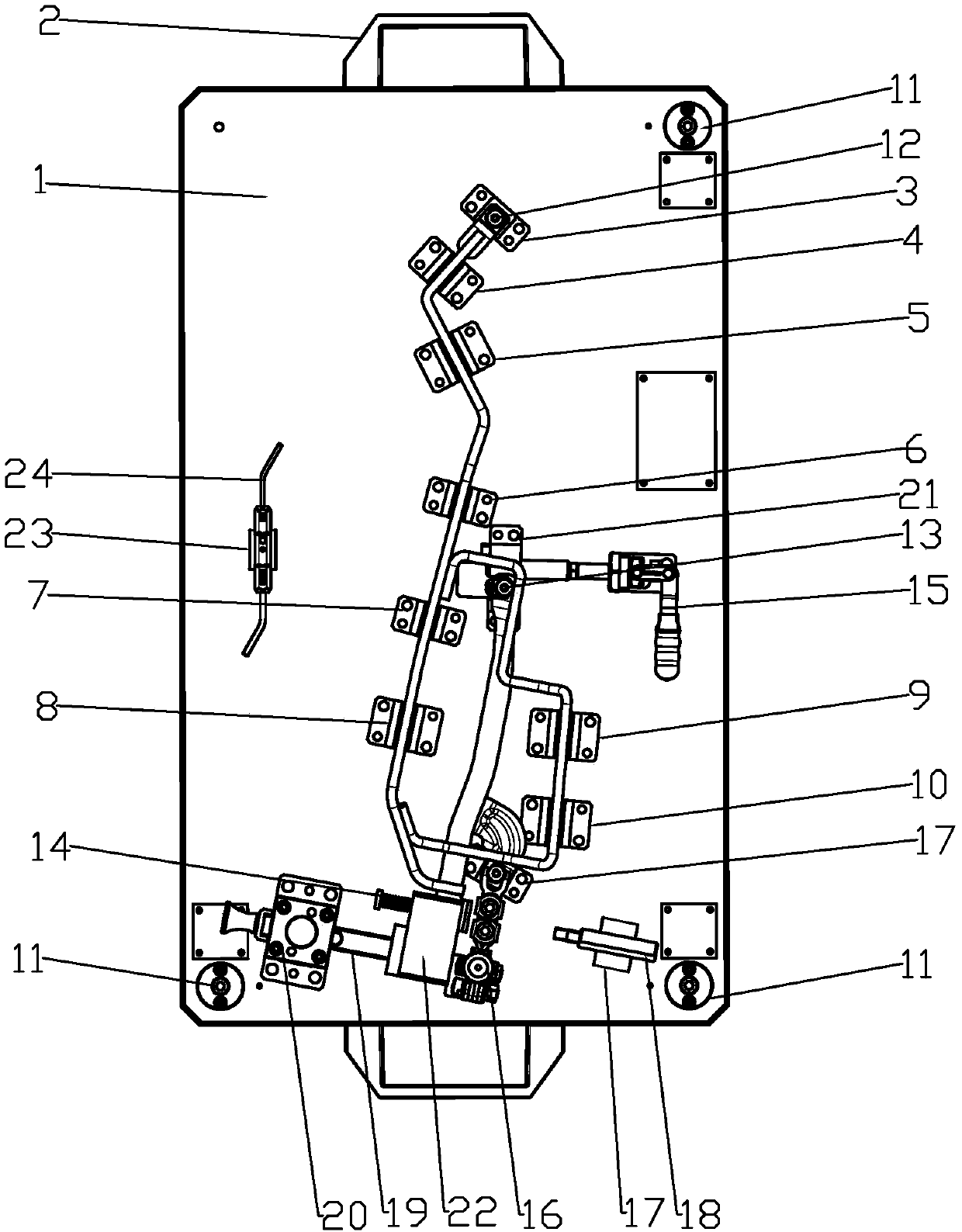 Hole position detection device for guard bracing welding assembly