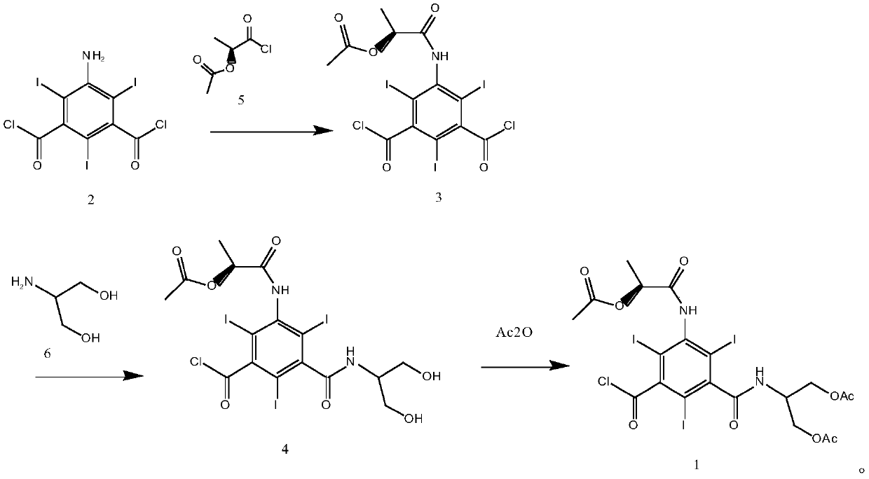 5-Amino-2,4,6-triiodisophthaloyl acid dichloride derivative and application thereof in synthesis of iopamidol impurities