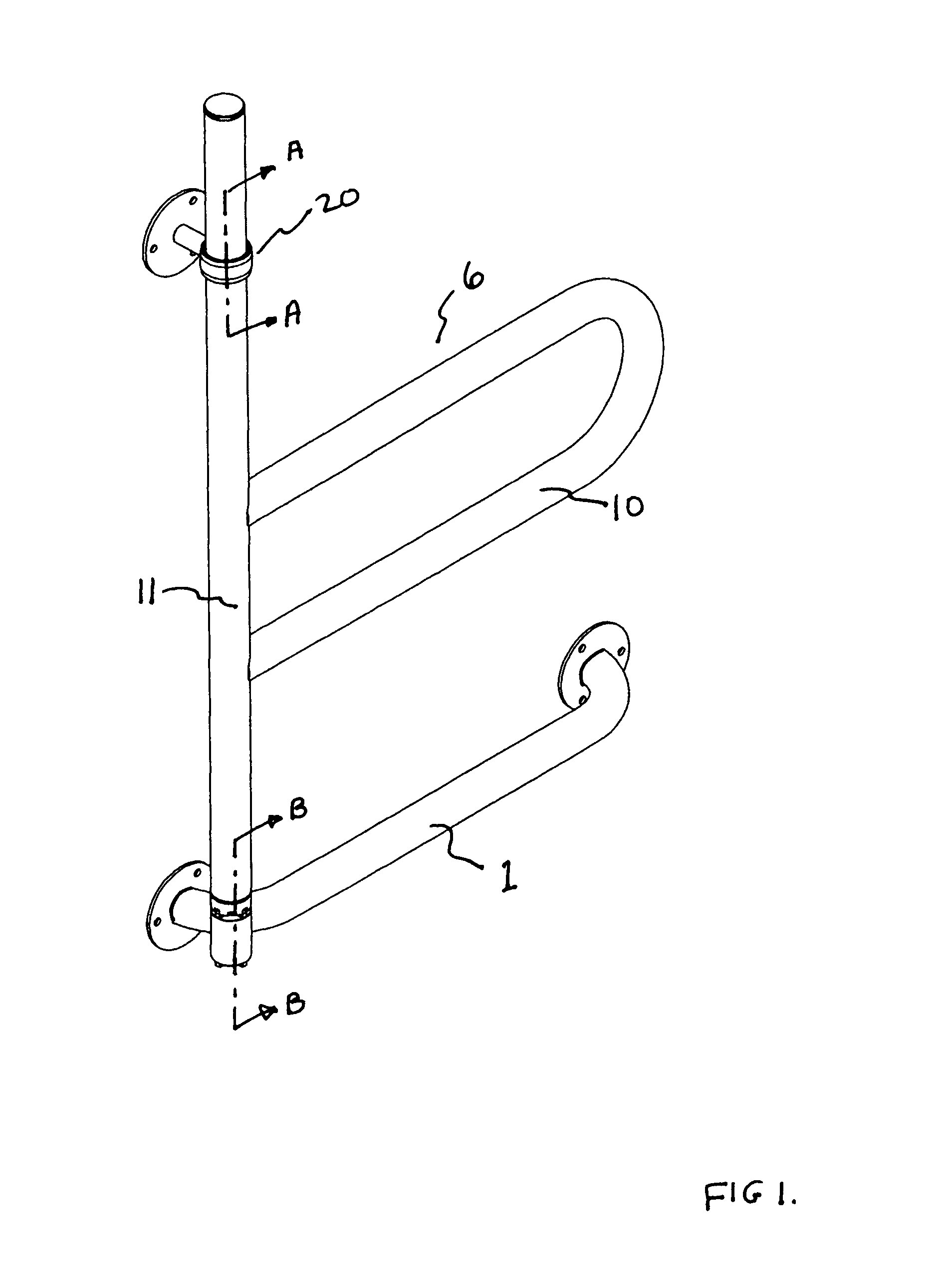 Pivoting and locking wall mounted support rail for elderly and disabled persons