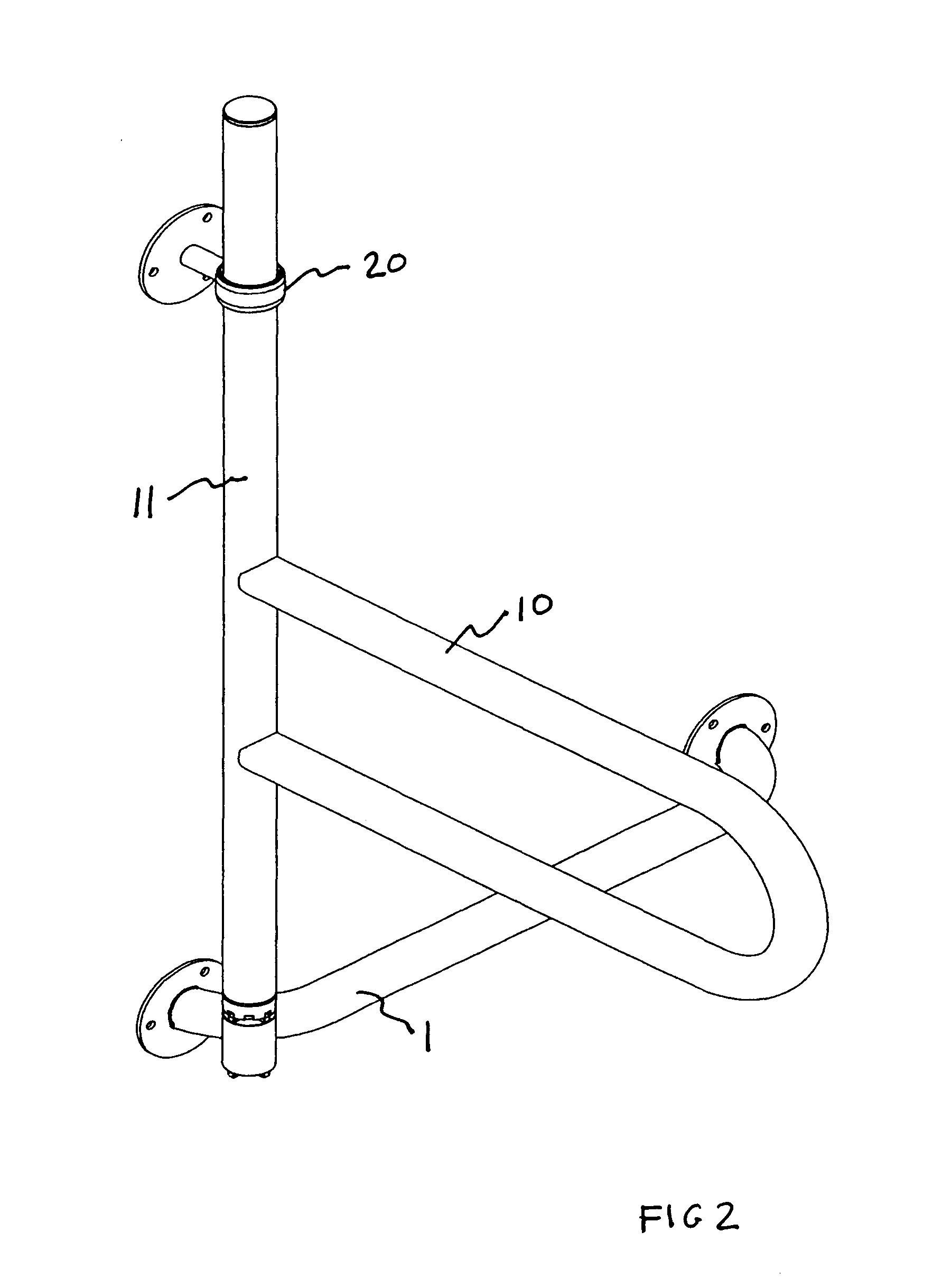 Pivoting and locking wall mounted support rail for elderly and disabled persons