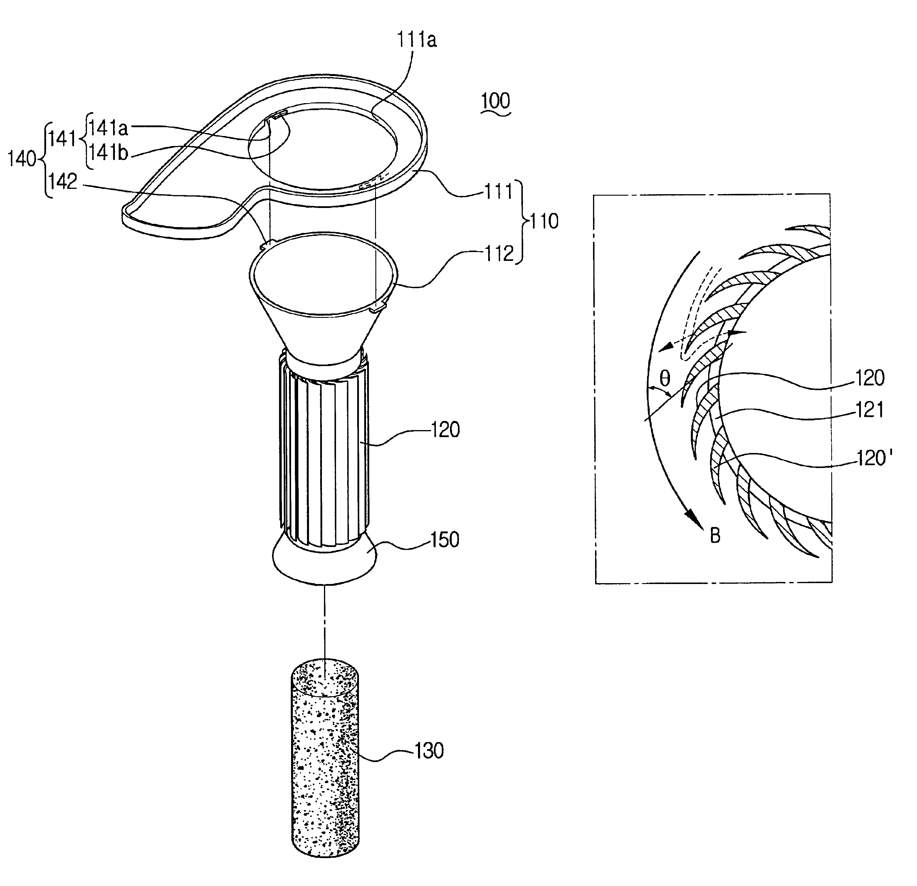 Grill assembly for a cyclone-type dust collecting apparatus for a vacuum cleaner