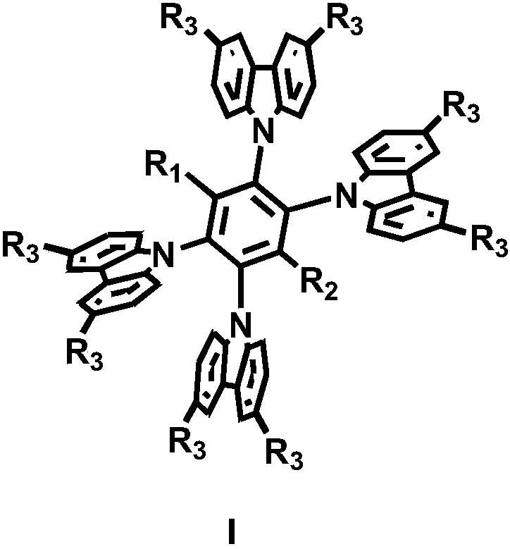 Amboceptor polysubstituted carbazole compound with TADF (thermal active delay fluorescence), preparation method of compound and application of compound