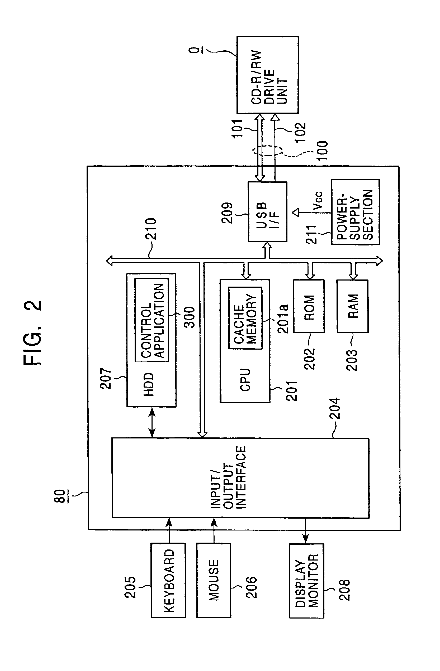 Information processing system in which power supply information of a recording/reproducing unit controls operations of a host computer