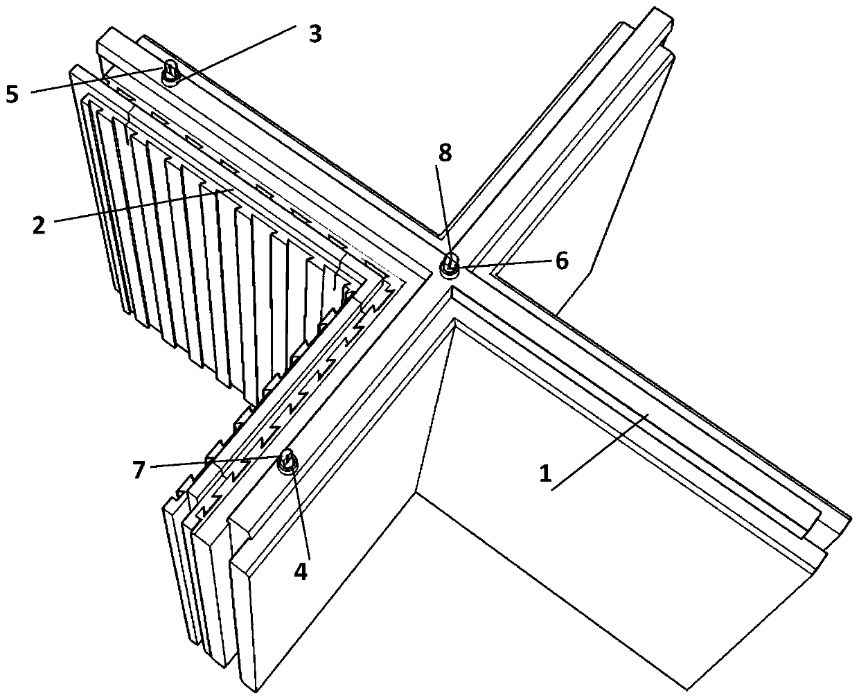 Cross-shaped composite wall with external thermal insulation and lead pipe-coarse sand energy-dissipating and shock-absorbing keys and its method