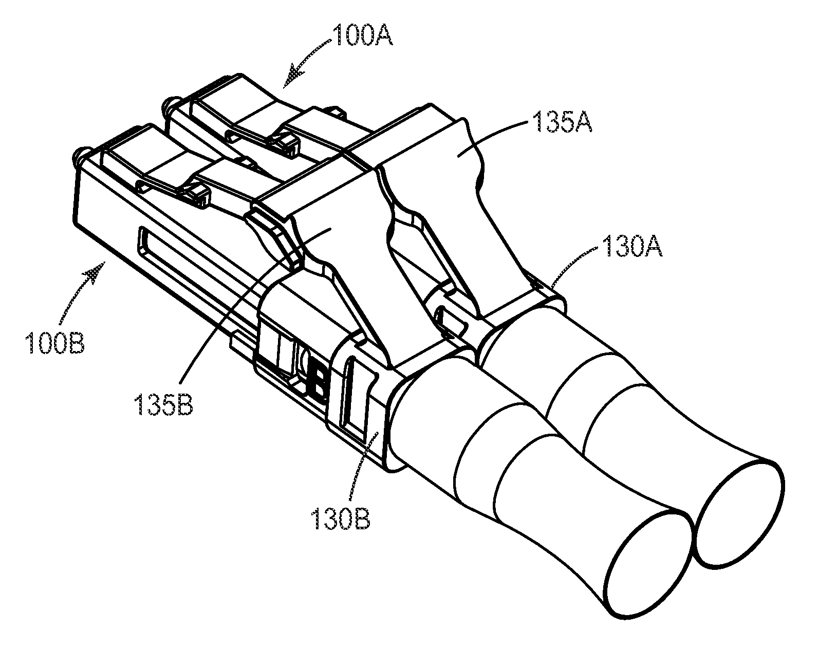 Field terminable LC format optical connector with splice element