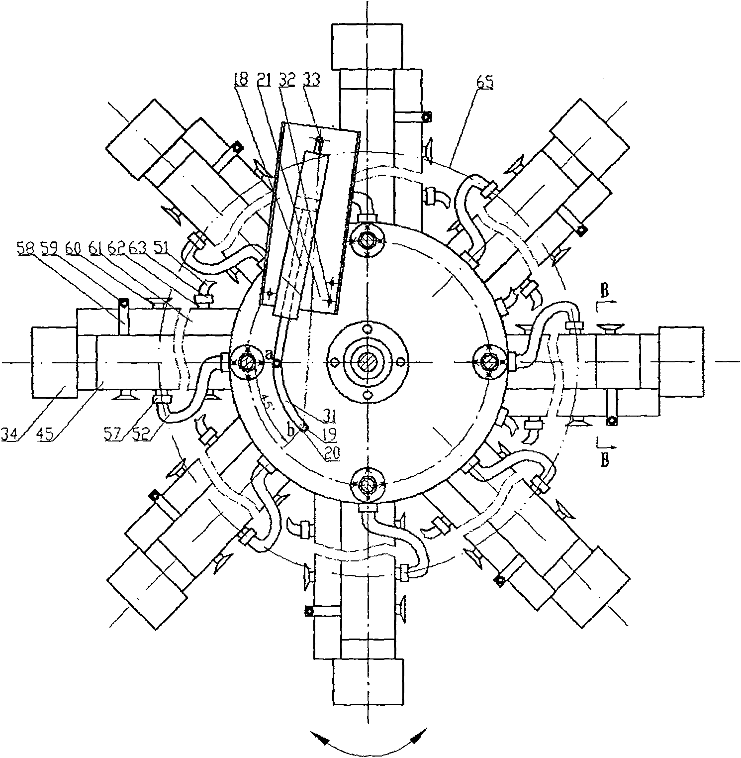 Device for cleaning and drying huge bearing through composited swing and spraying