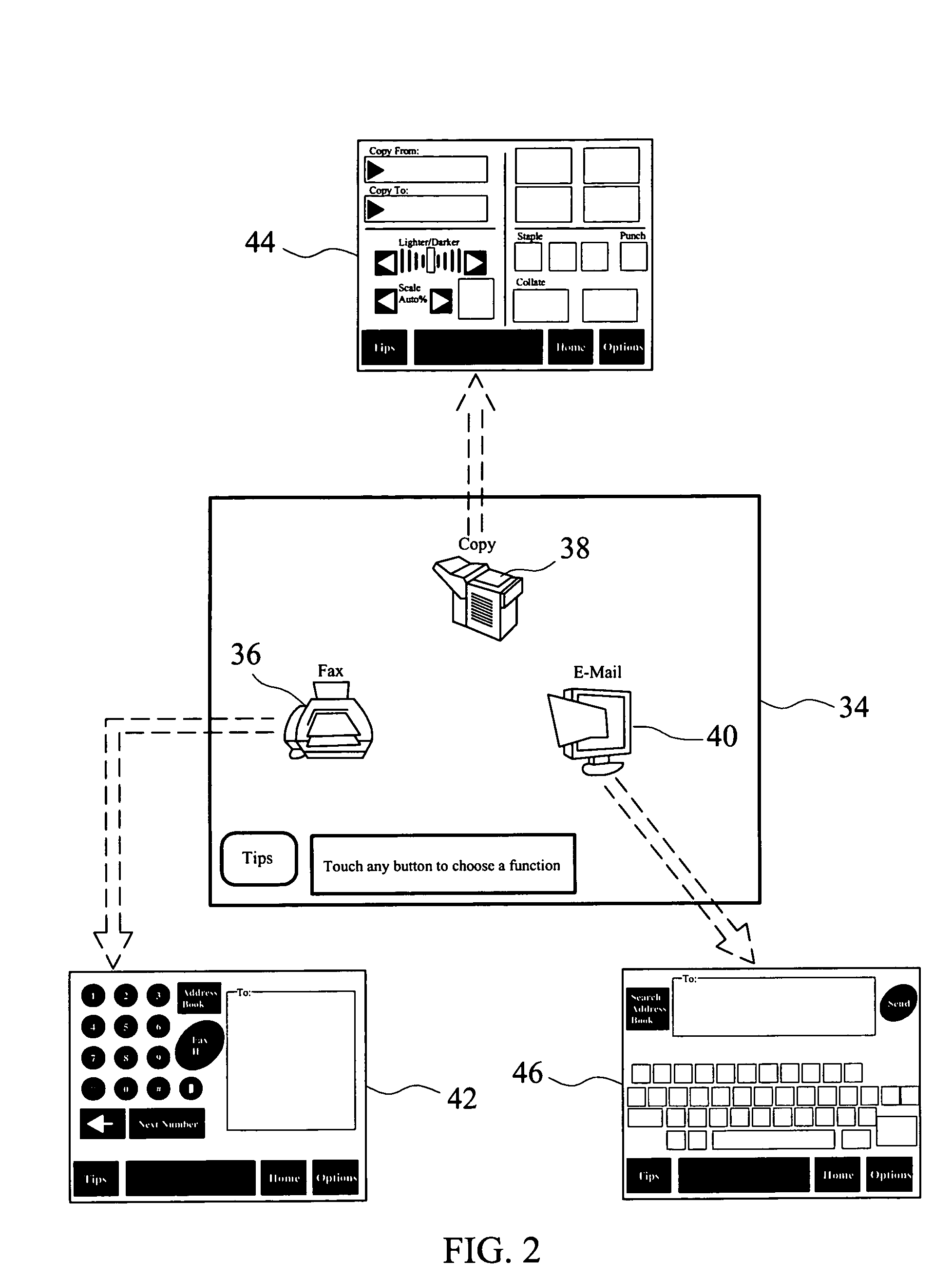 Multi-function device having graphical user interface incorporating customizable icons