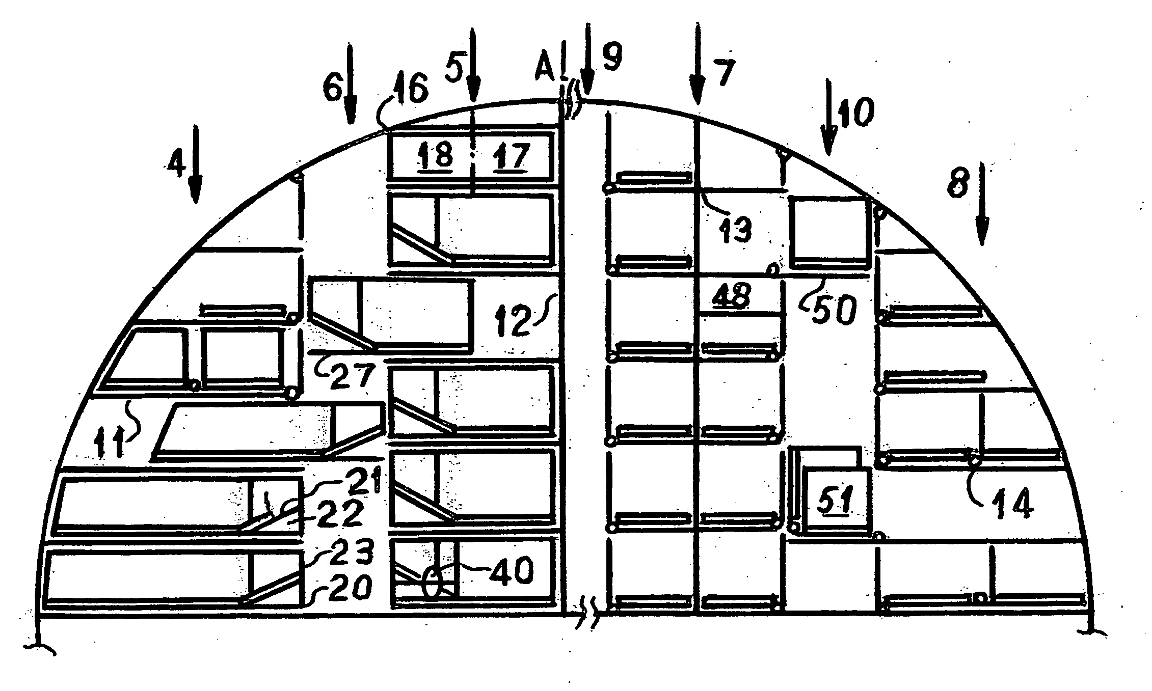 Arrays and method of private sheltering of occupied beds in aircraft