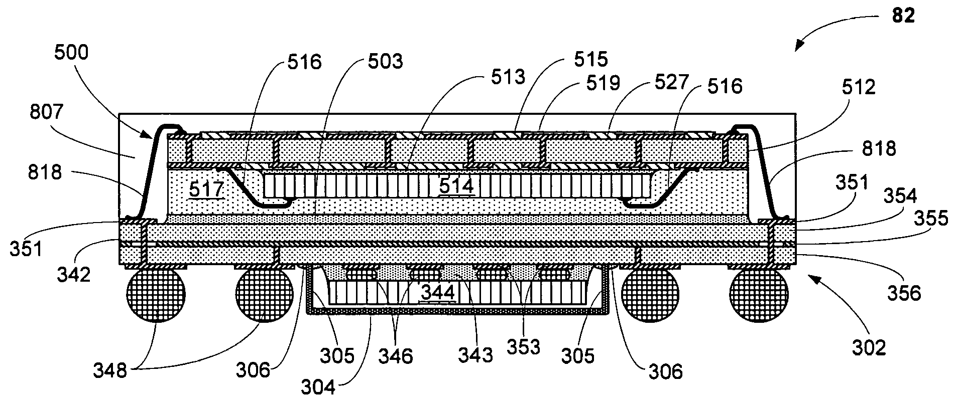 Semiconductor multi-package module having inverted second package stacked over die-up flip-chip ball grid array (BGA) package