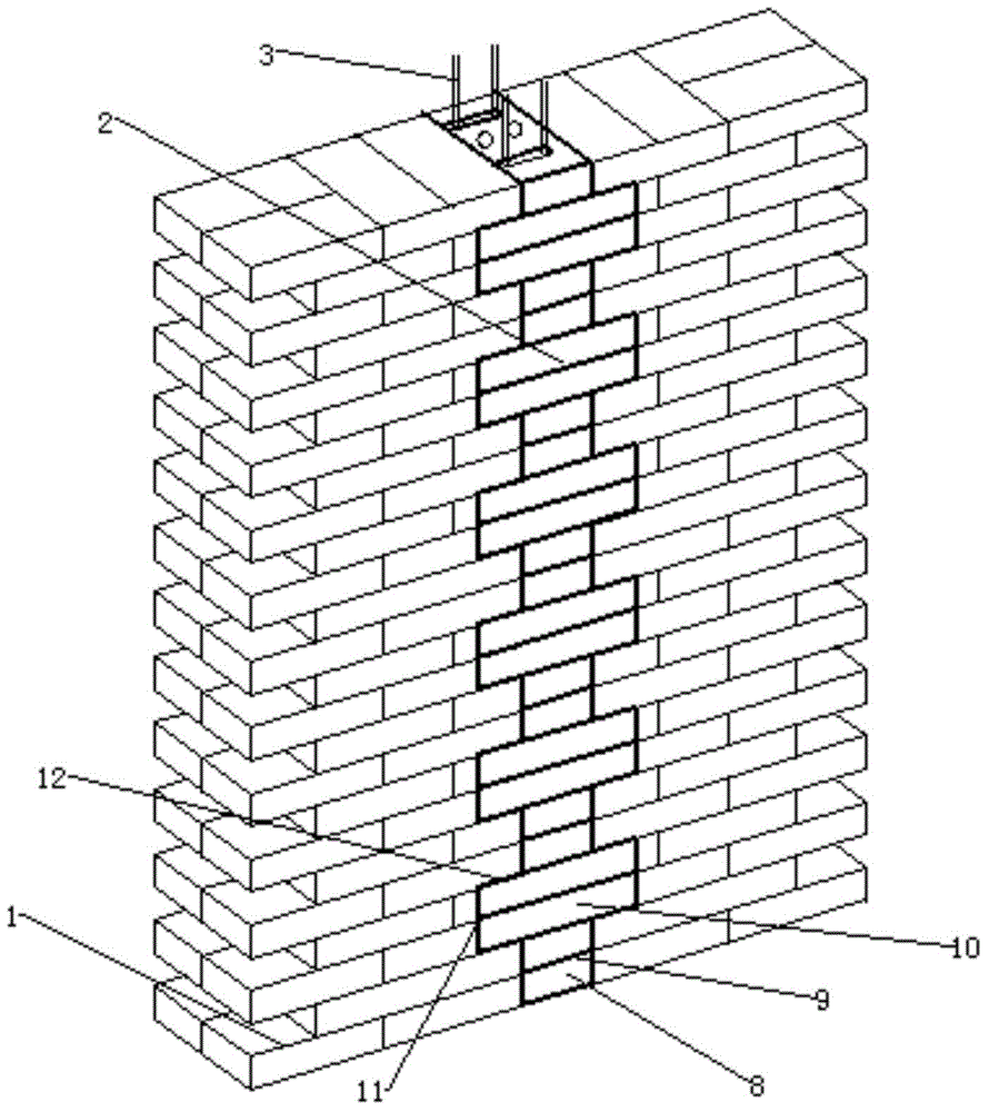 Construction method of constructional column constructed simultaneously with framework structure infill wall