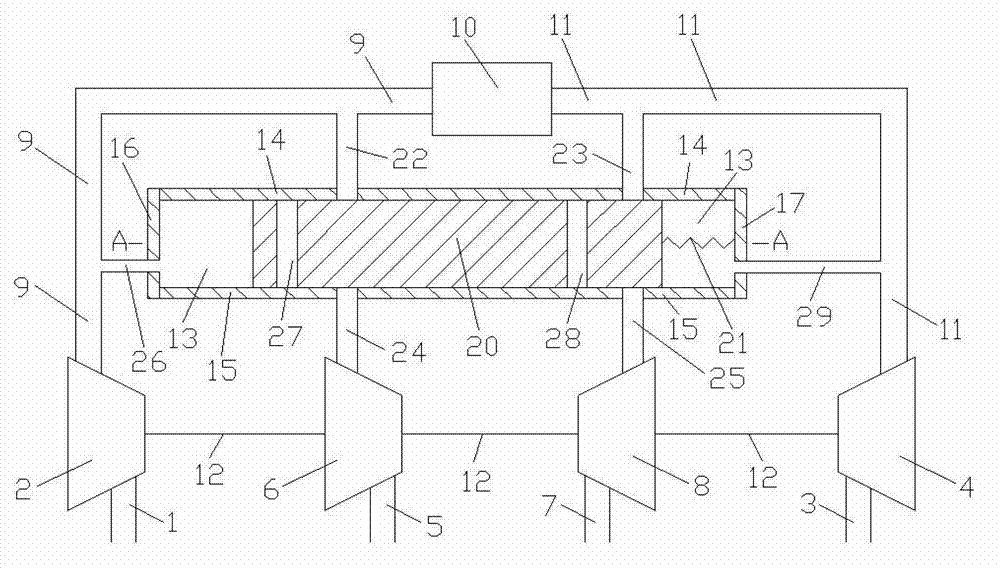 Air inlet pressure main control type pipeline device