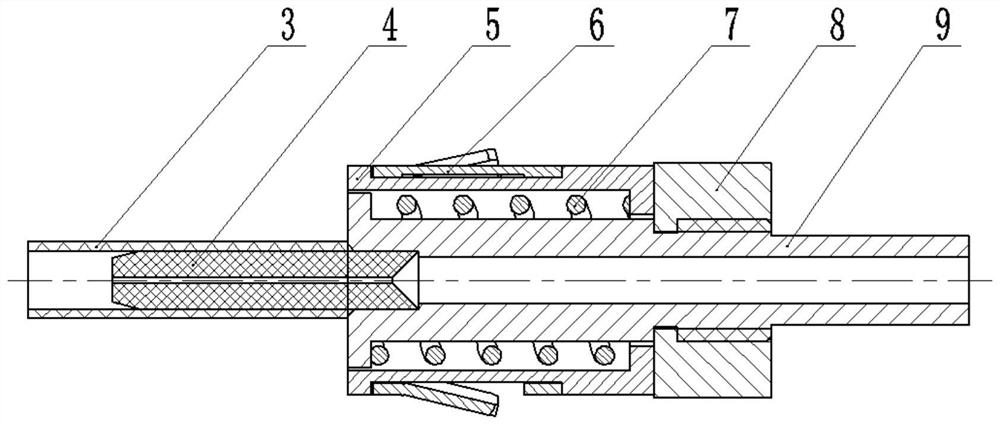 Anti-rotation optical fiber contact element capable of being taken out later and sent later and operation method