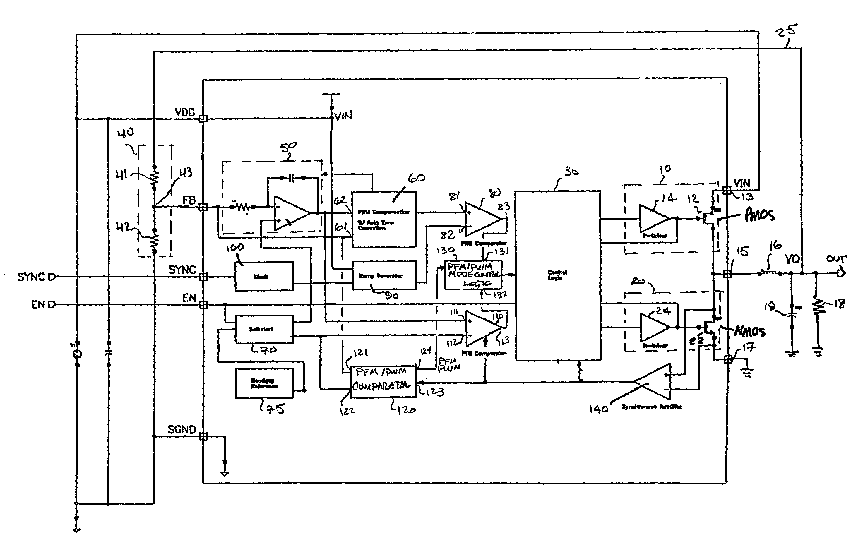 PFM-PWM DC-DC converter providing DC offset correction to PWM error amplifier and equalizing regulated voltage conditions when transitioning between PFM and PWM modes