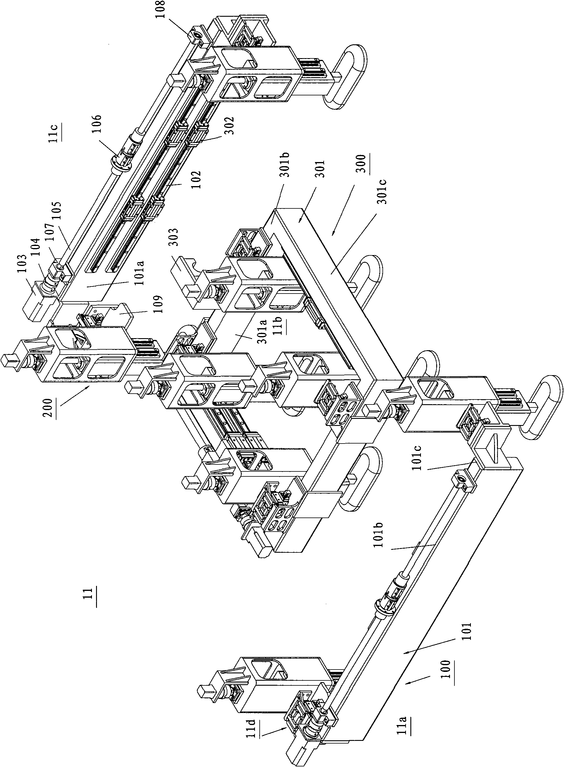 Walking and positioning device for walking and positioning on workpiece