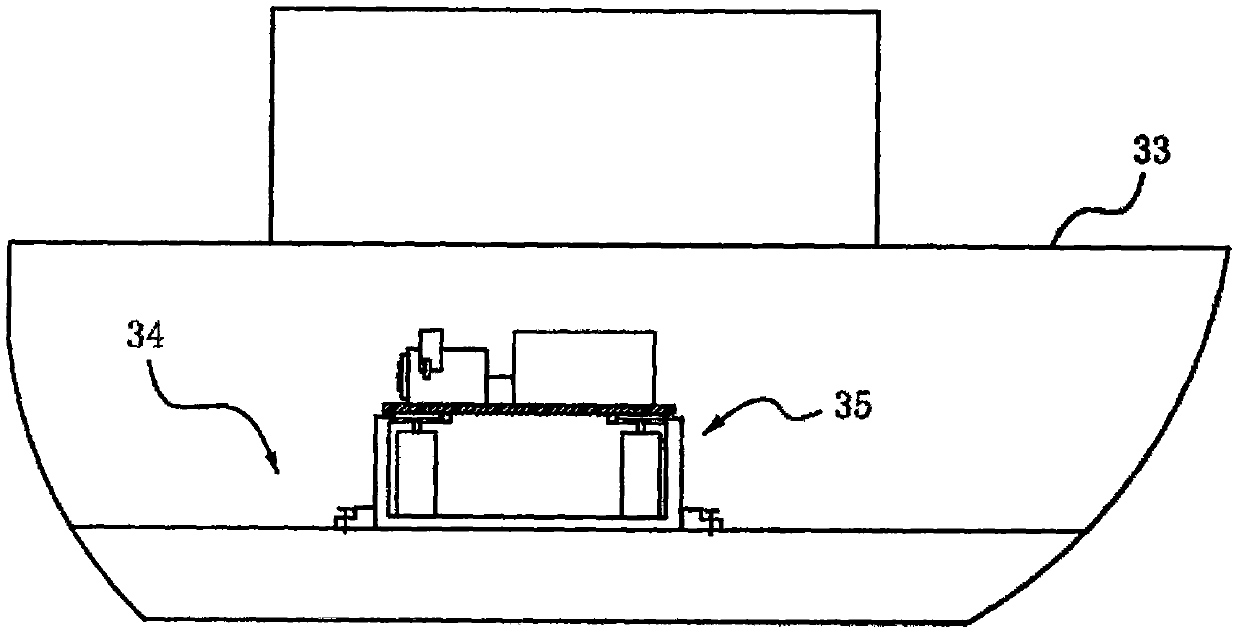 A scientific research vessel with a floating raft damping system