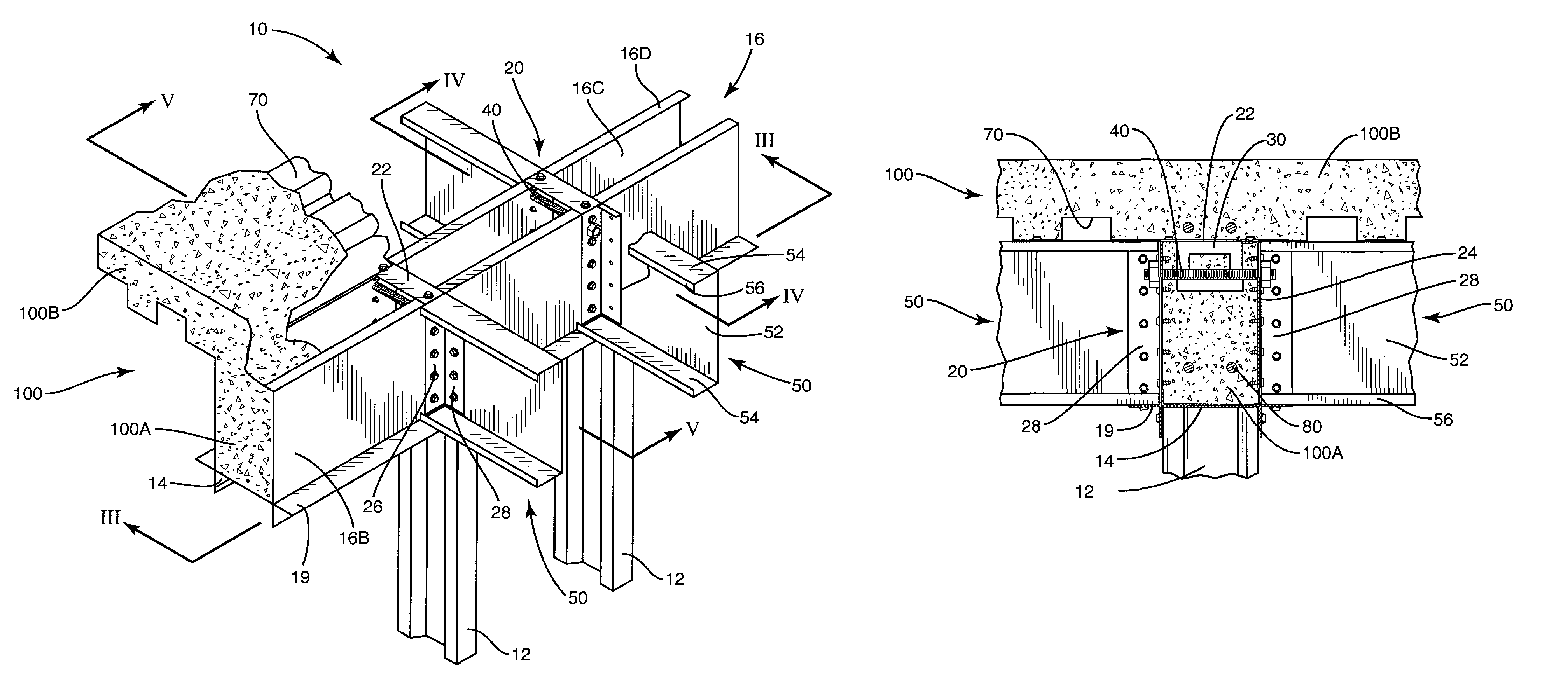 Concrete and light gauge cold formed steel building structure with beam and floor extending over a load bearing stud wall and method of forming