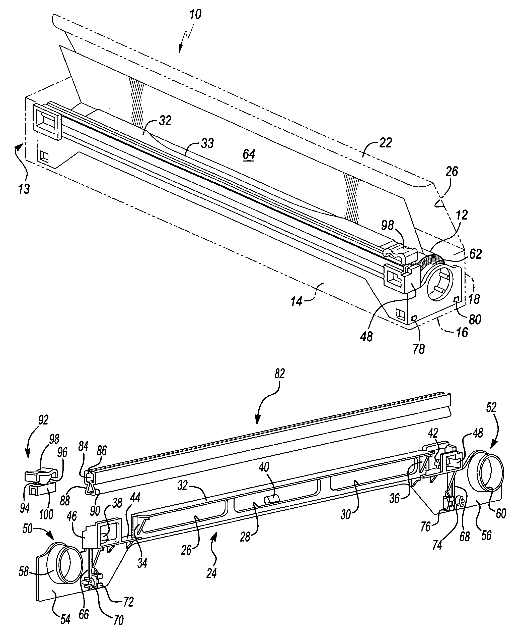 Roll supporting slide cutter assembly incorporating a traversable cutter tab and in particular capable of being supported within a carton enclosure associated with a wrap material roll