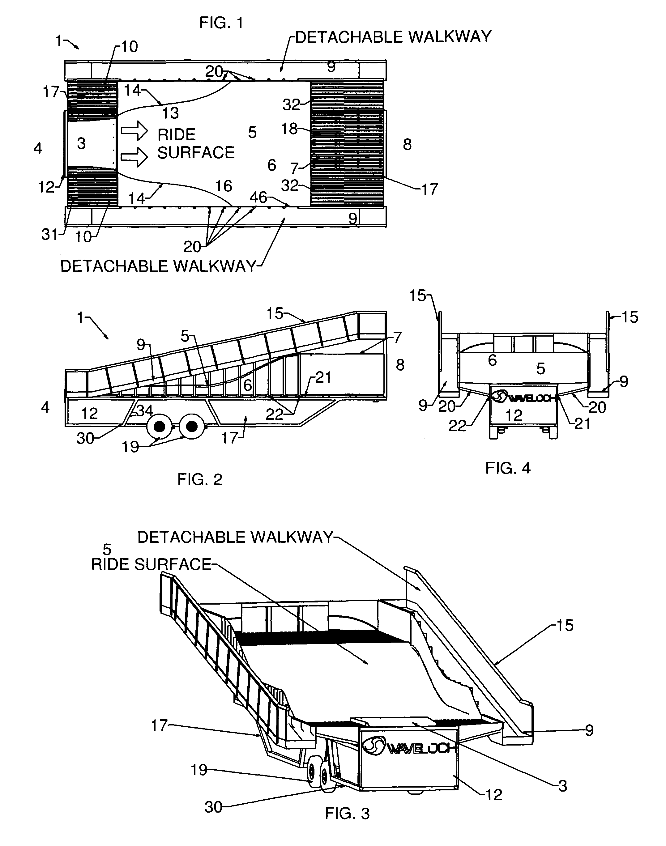 Method and apparatus for storing and transporting portable stationary sheet flow water rides