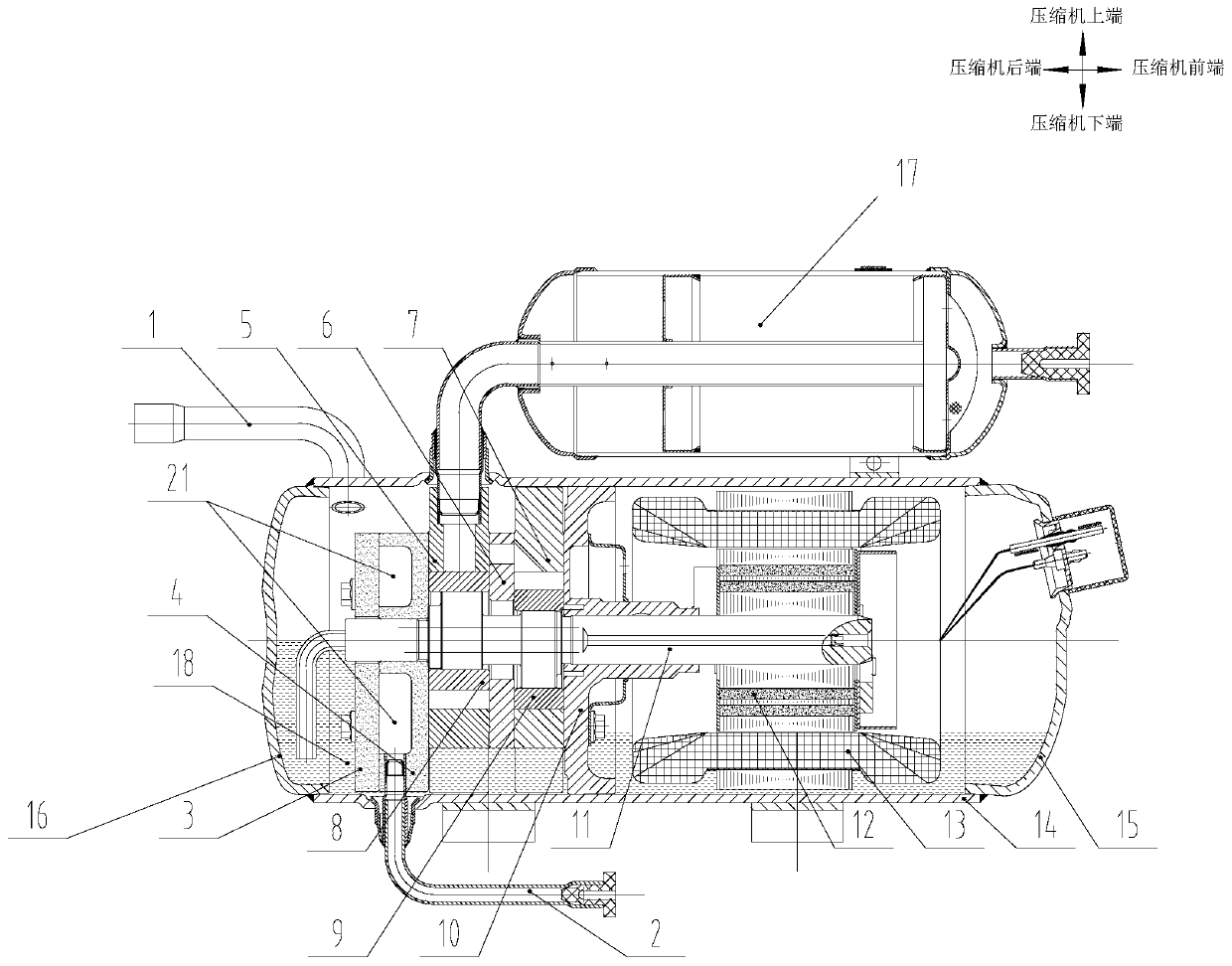 Double-stage air supplementing horizontal rolling rotor compressor