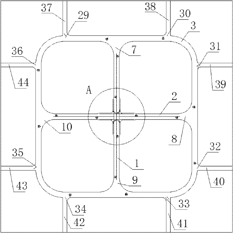 Converged overpass shaped like a Chinese character tian