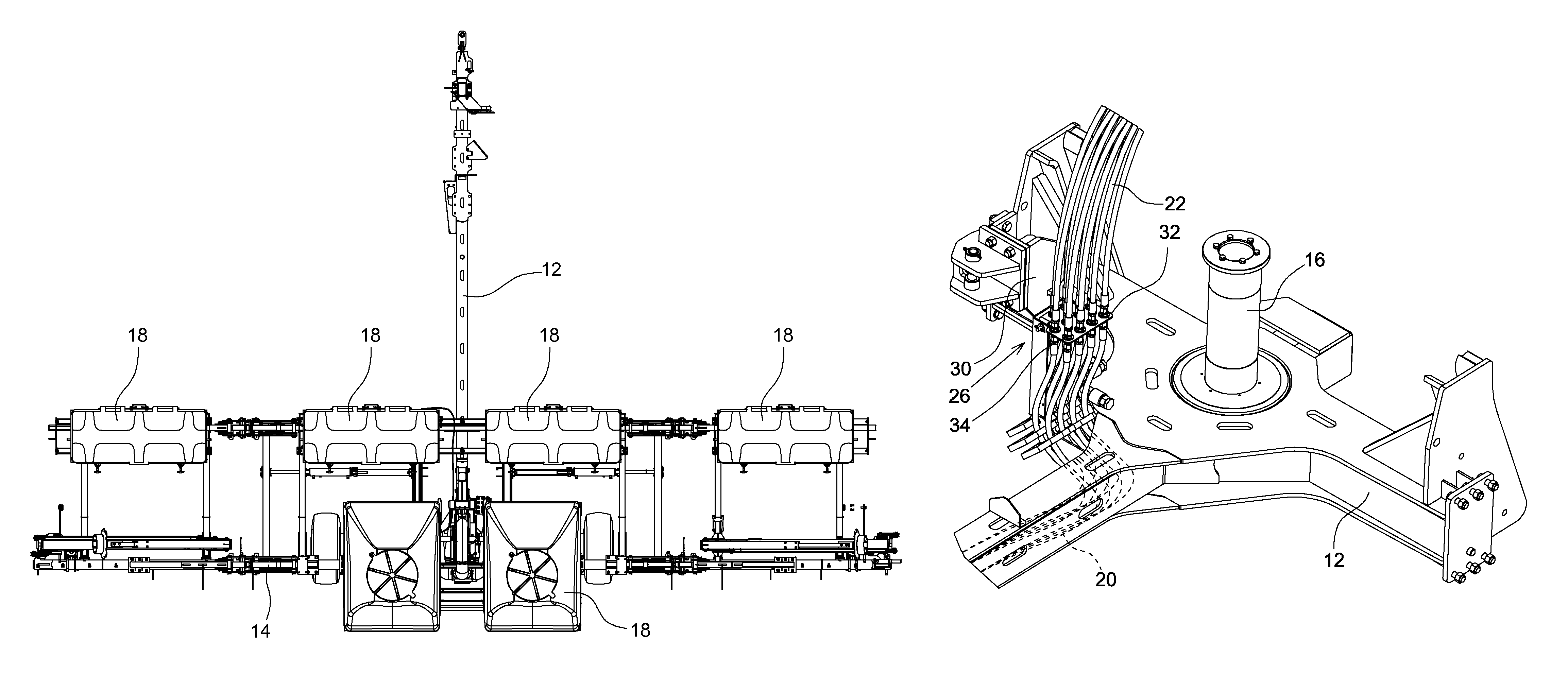 Supply line connecting device in a foldable agricultural machine