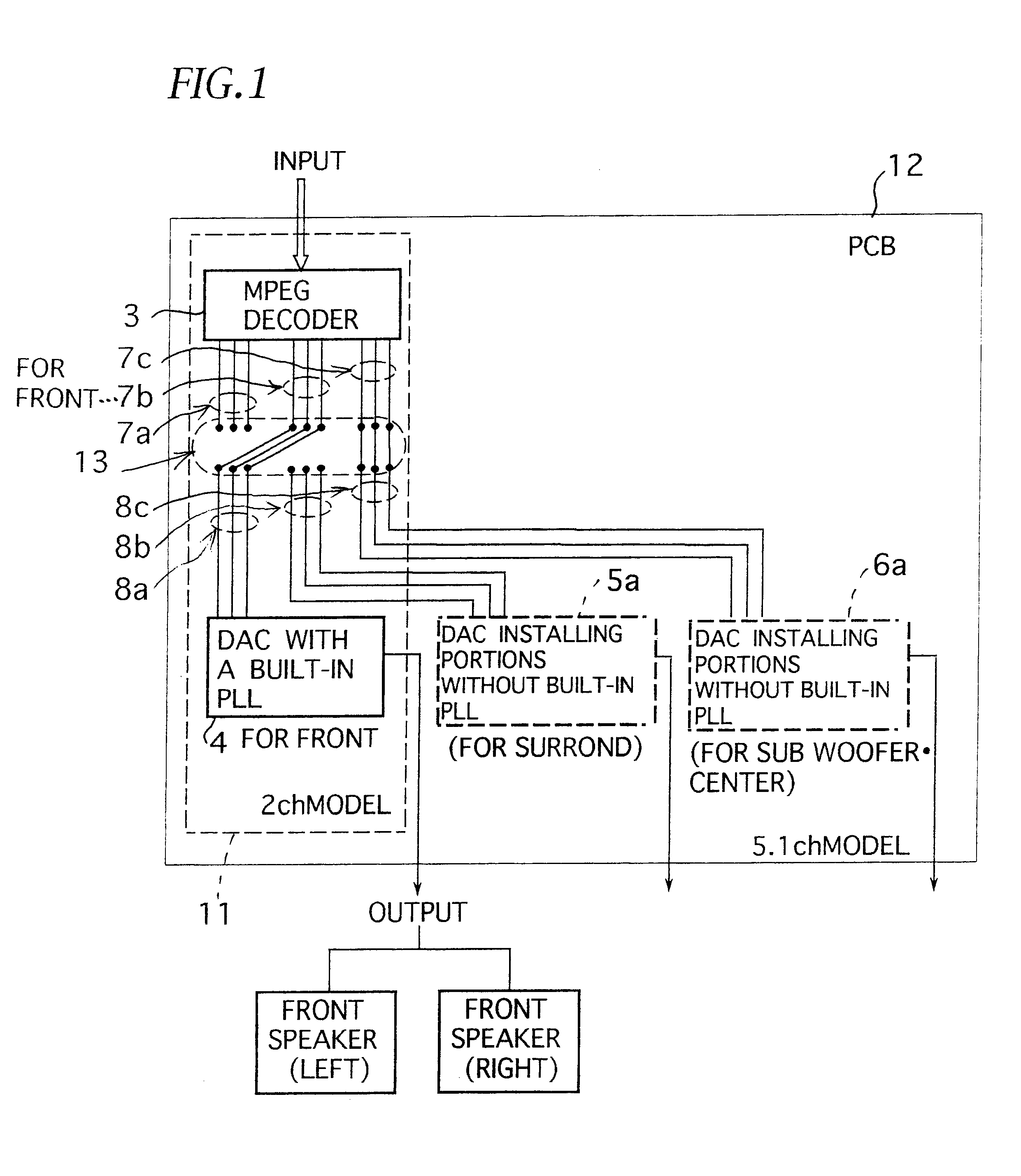 Audio-decoder apparatus using a common circuit substrate for a plurality of channel models