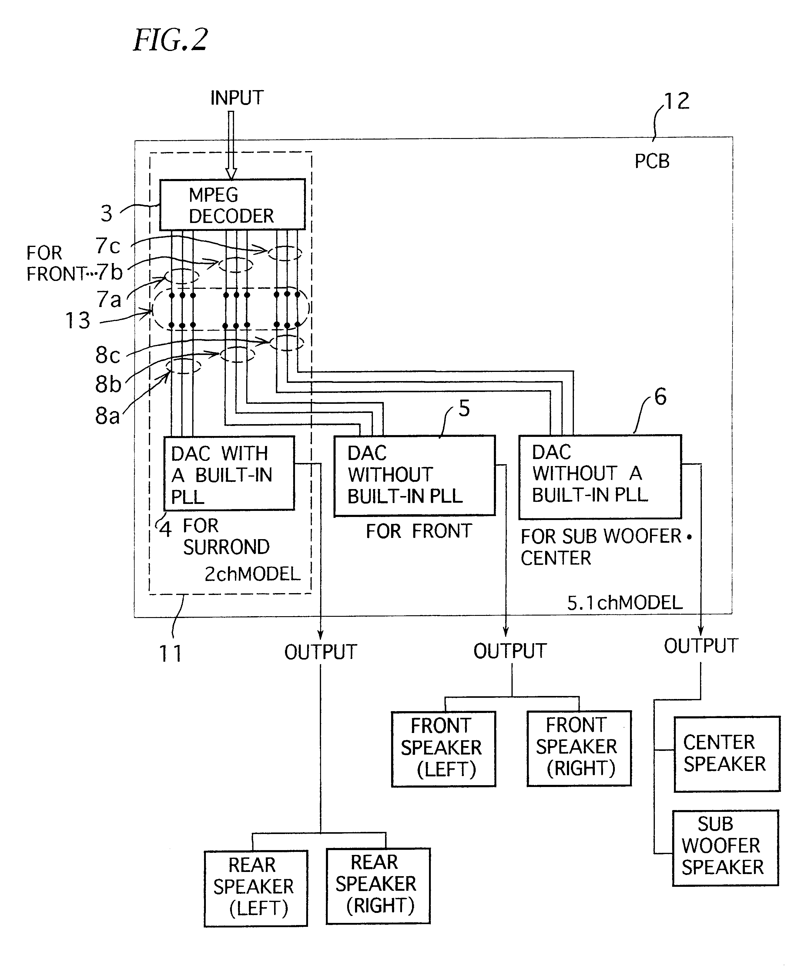 Audio-decoder apparatus using a common circuit substrate for a plurality of channel models