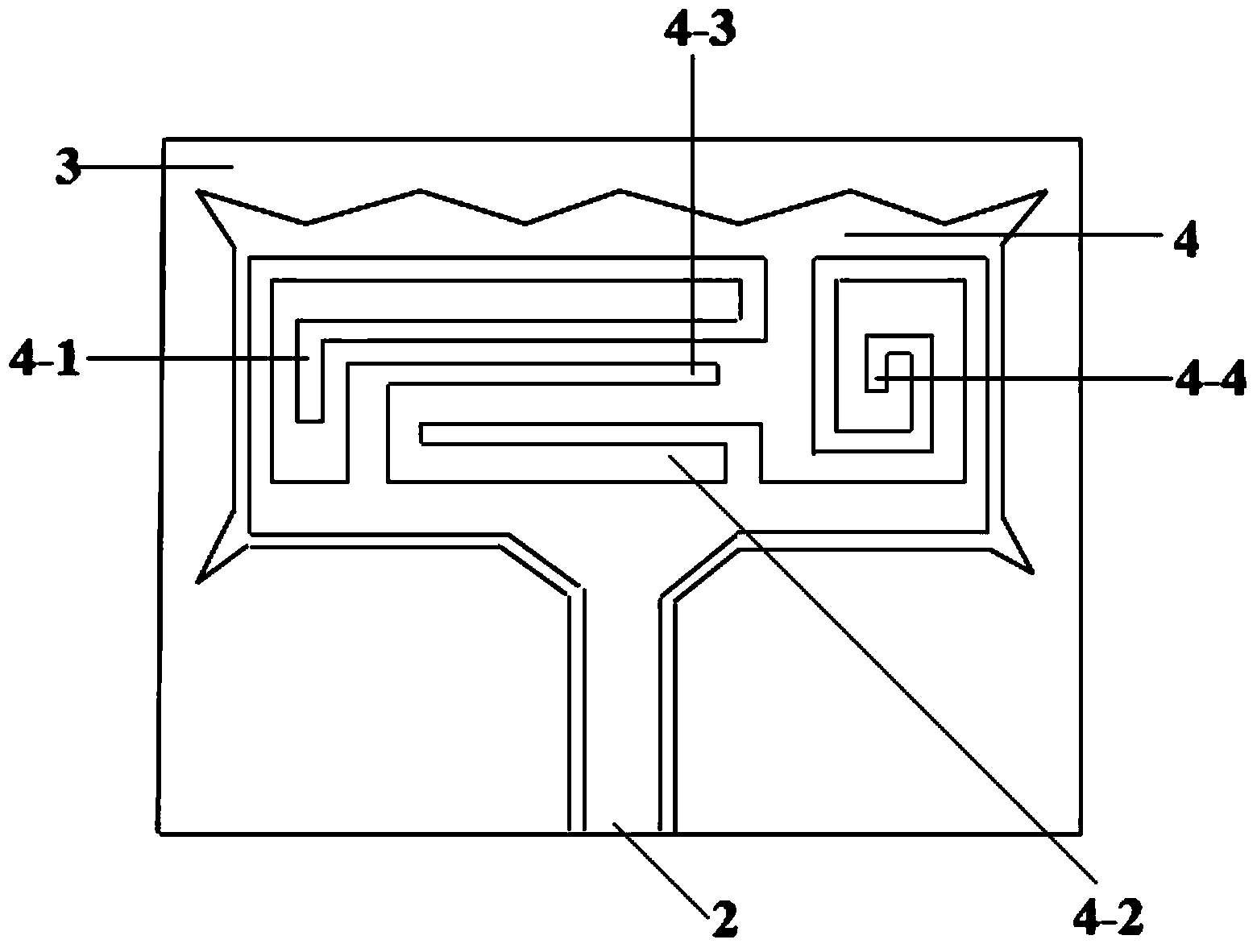 Four-frequency plane microstrip antenna with miniaturized microwave absorption structure