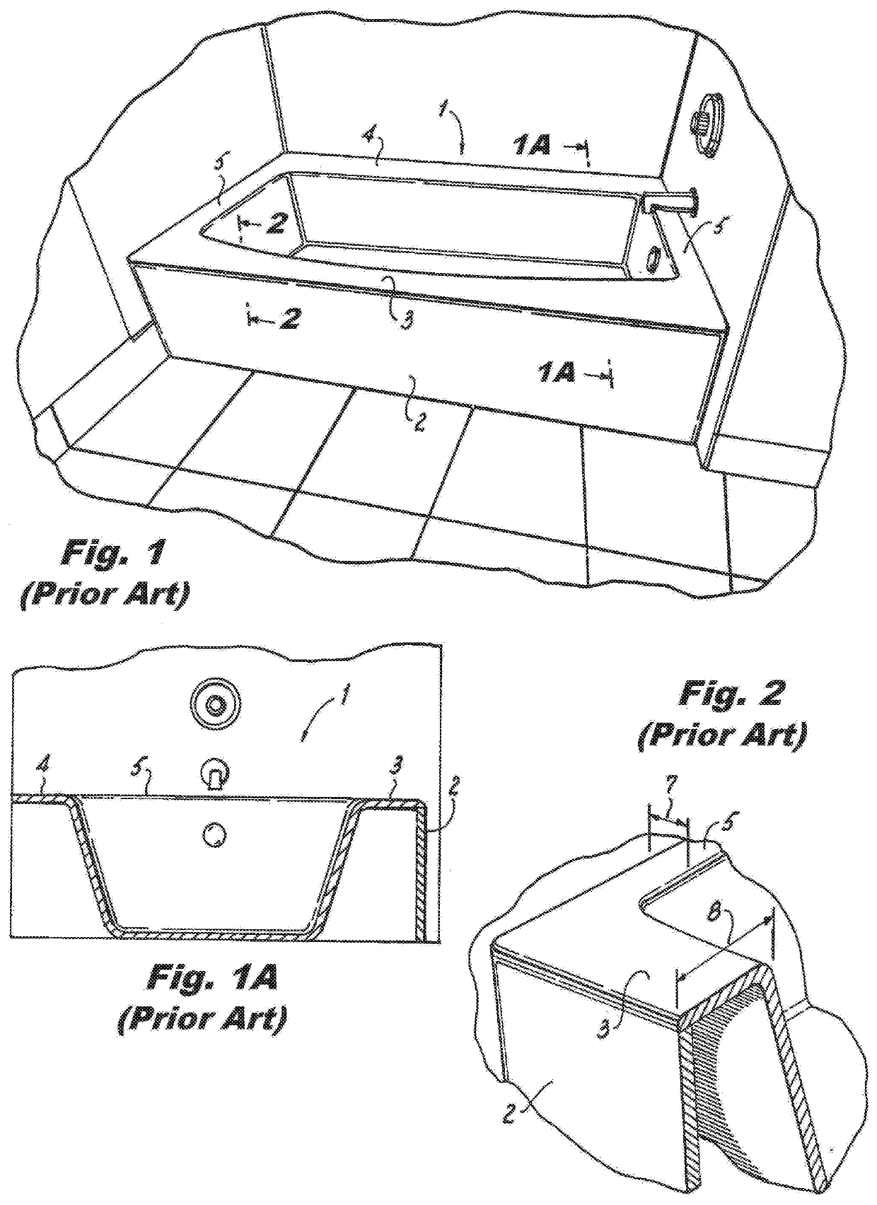 Bathtub fitting standard external space while affording safe egress and larger floor area with enclosed volume