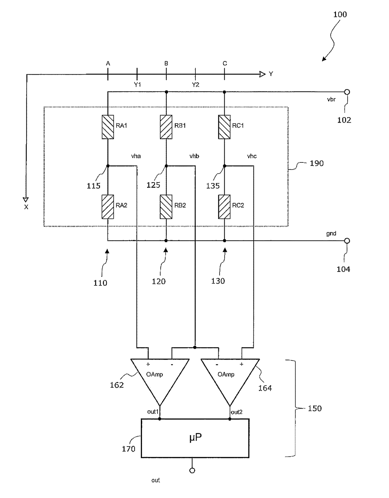 Sensor system with a three half-bridge configuration