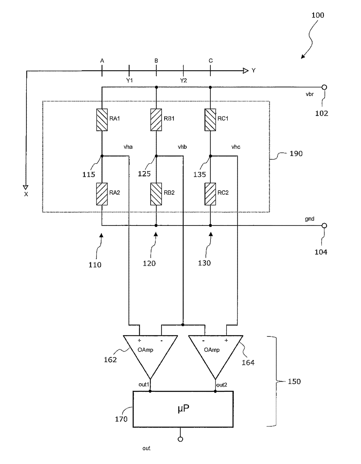 Sensor system with a three half-bridge configuration