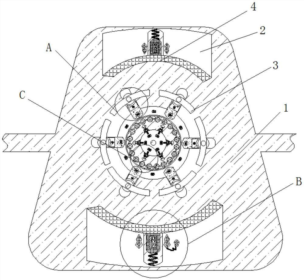 An anti-scattering device for rewinding and regulating cloth used in garment production