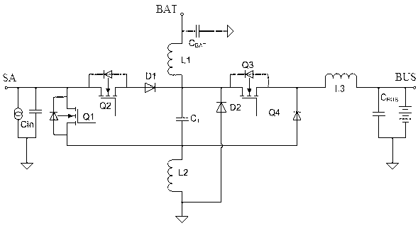 Three-port DC-DC (direct current) converter topology circuit