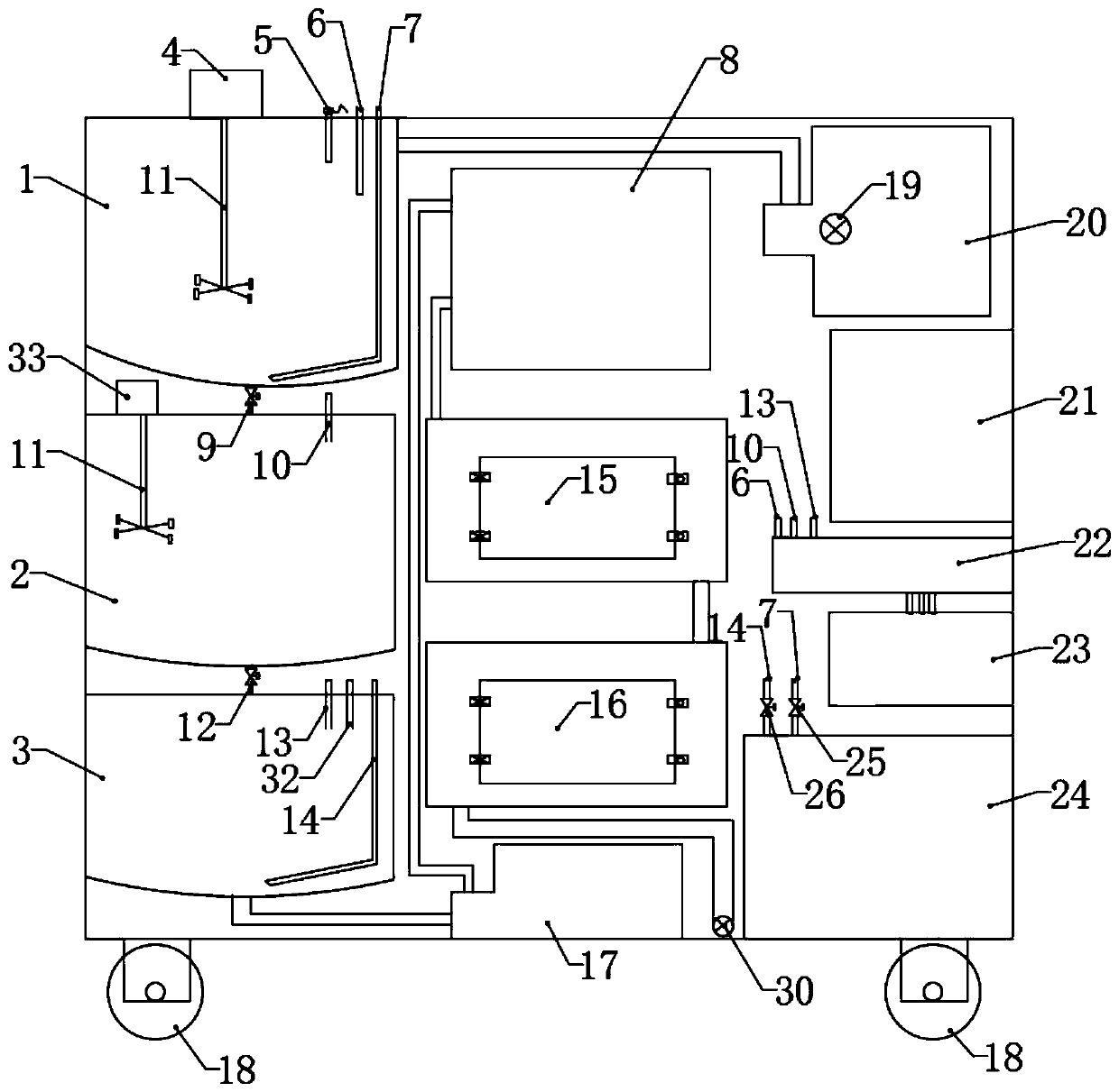 Movable automatic treatment device for fluorescent permeated liquid wastewater