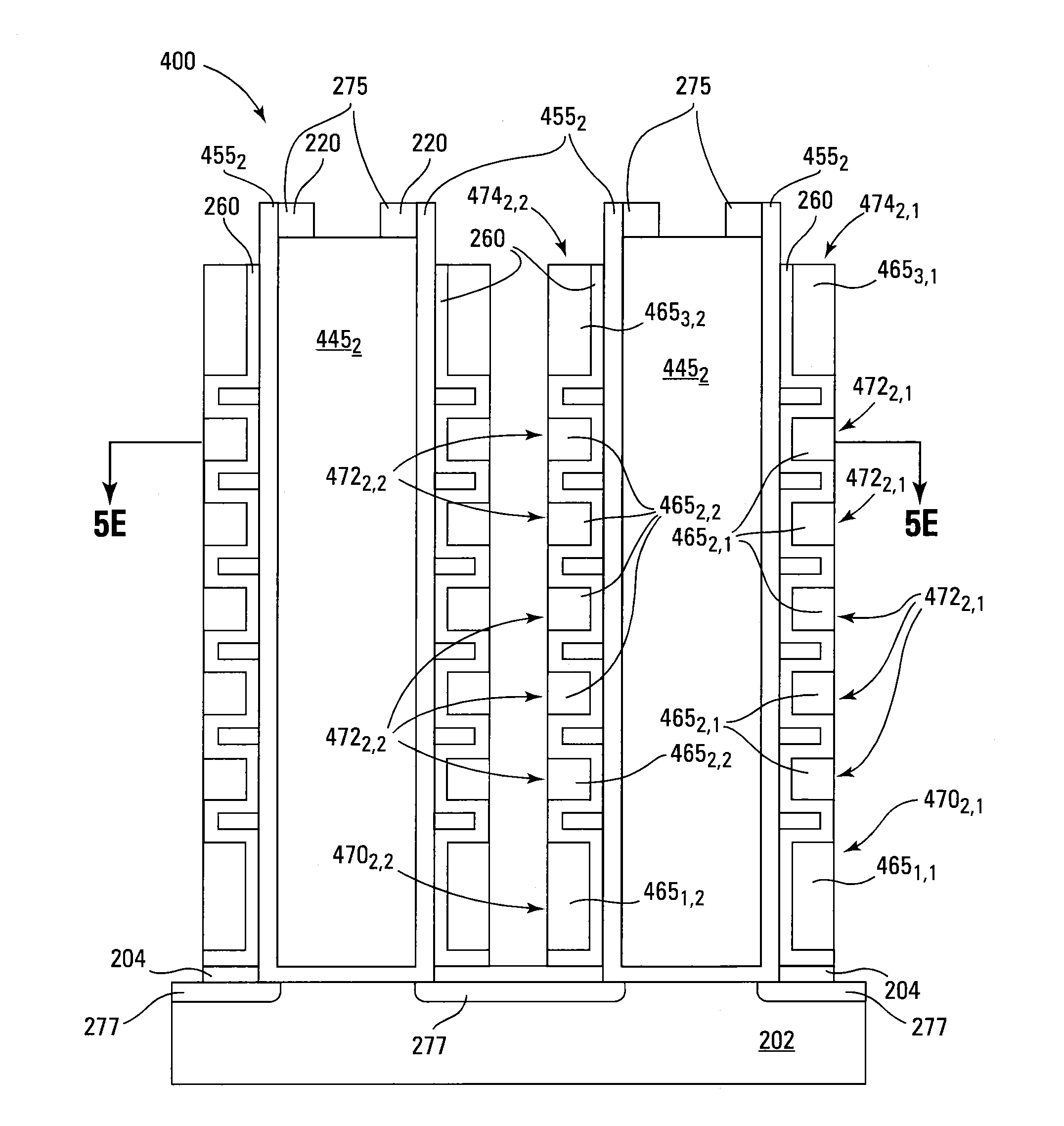 Memory arrays having substantially vertical, adjacent semiconductor structures and the formation thereof