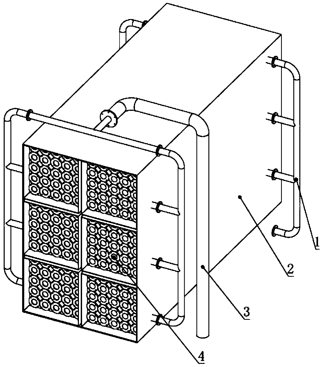 An assembled flue gas condenser