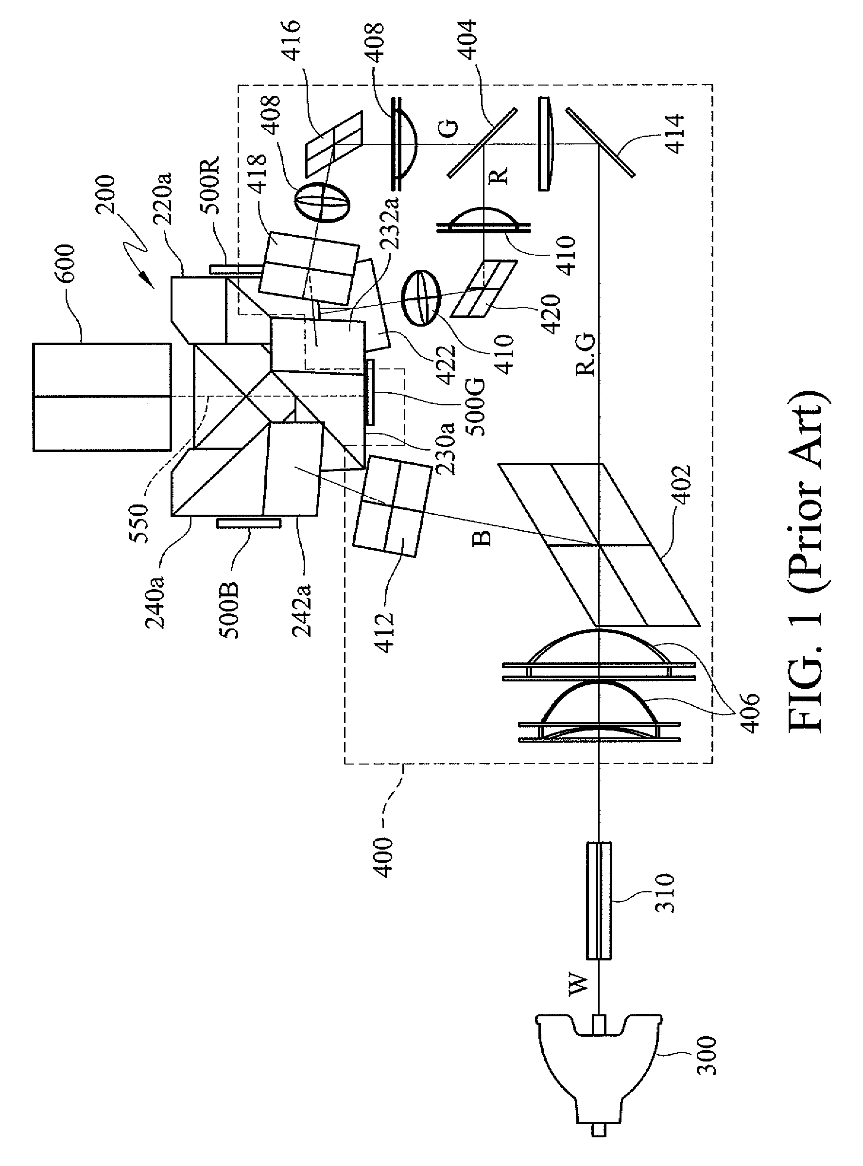 Optical processing structure for a digital light processing projection device