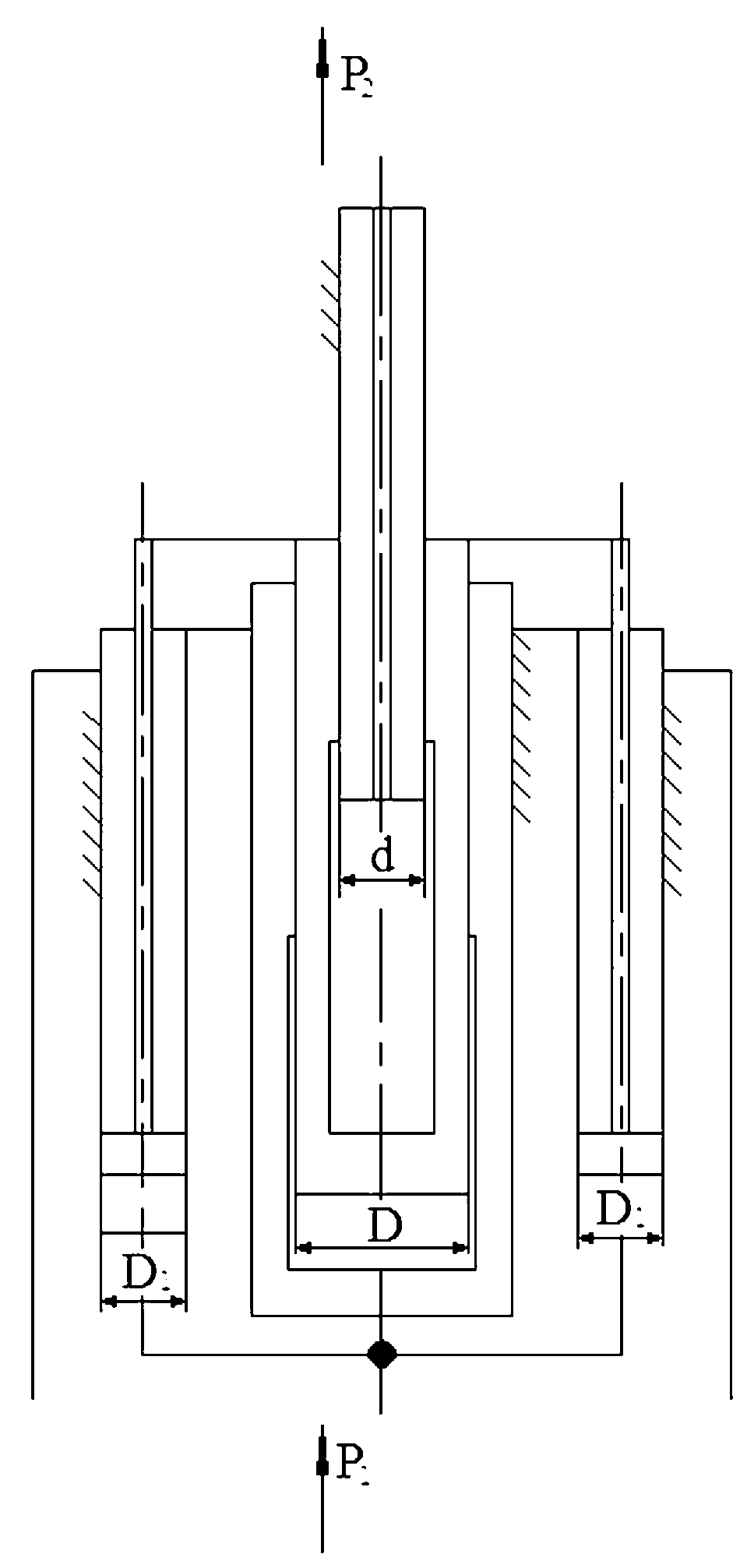 Four-column guiding type pressurizing device of hydrostatic testing machine