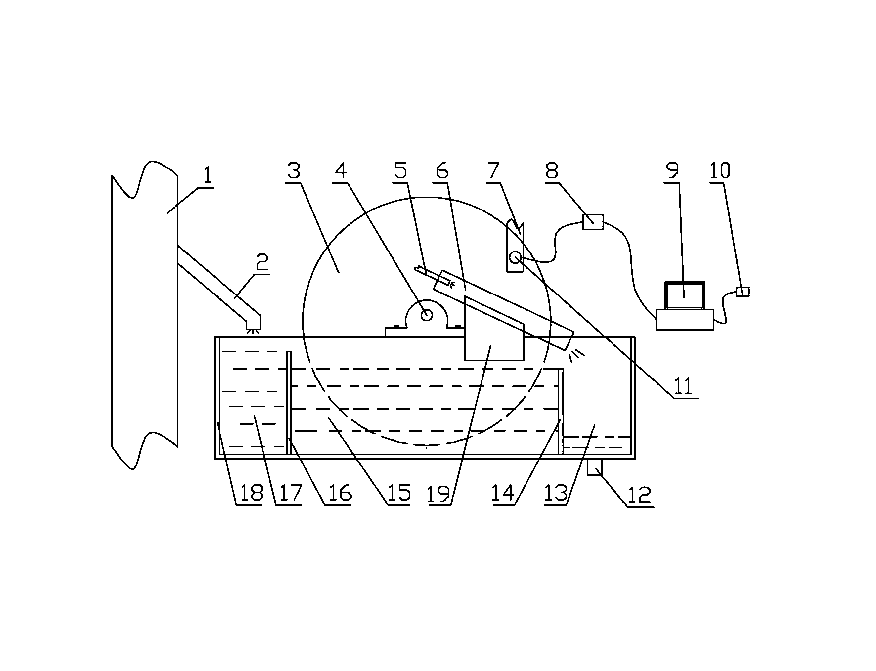 On-line magnetic iron detection and alarm device and method for magnetite tailings