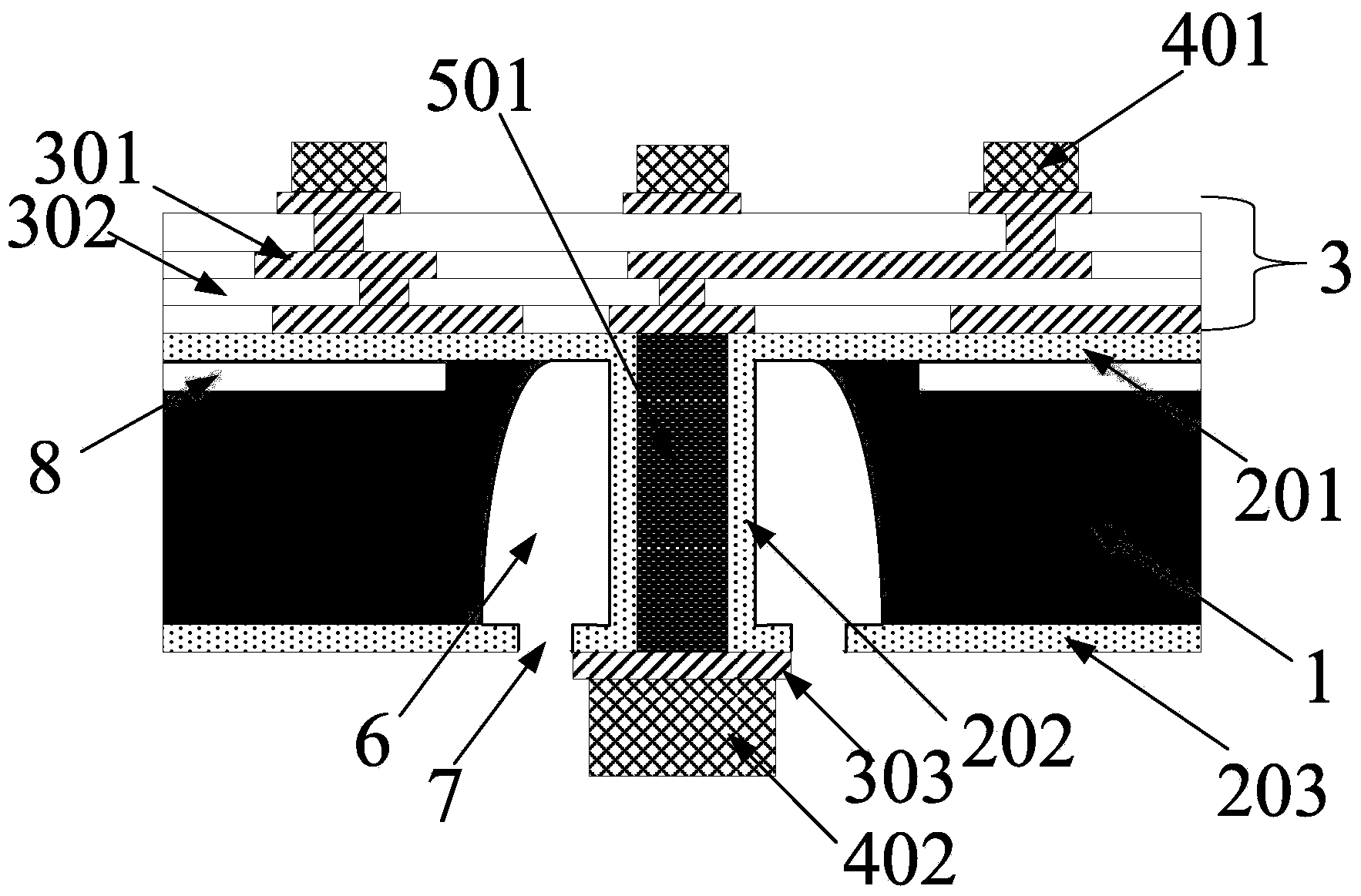 Wafer silicon through hole structure and preparation method thereof