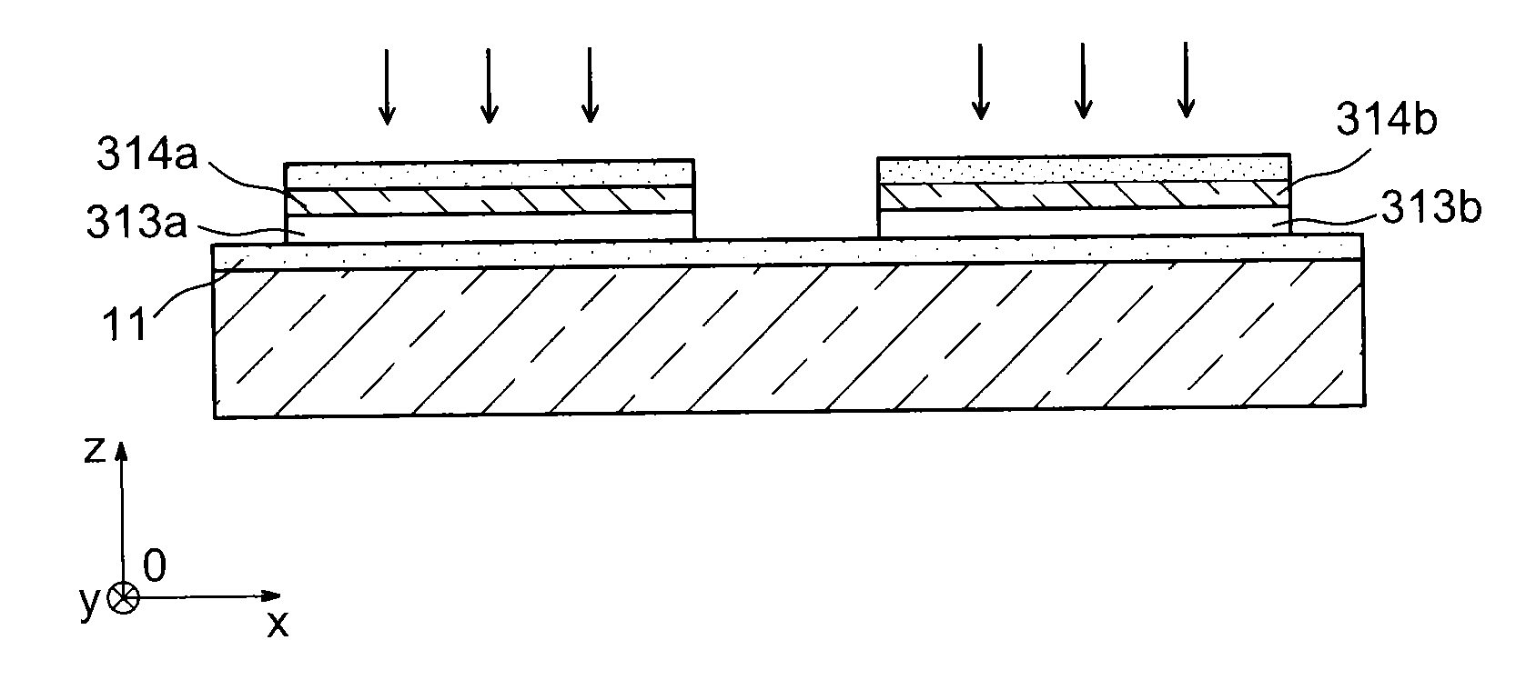 Method for producing strained semi-conductor blocks on the insulating layer of a semi-conductor on insulator substrate