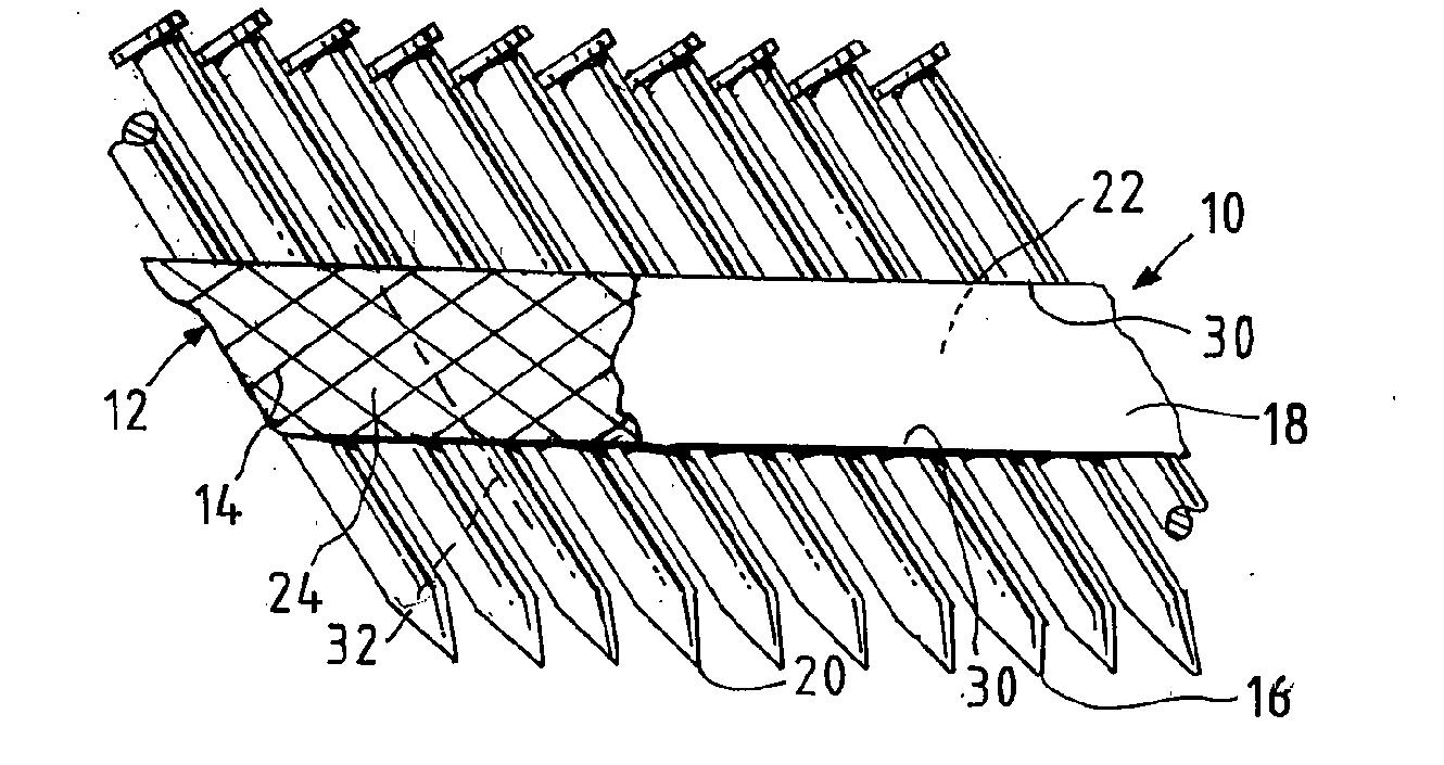 Embossed tape collating strip for nails