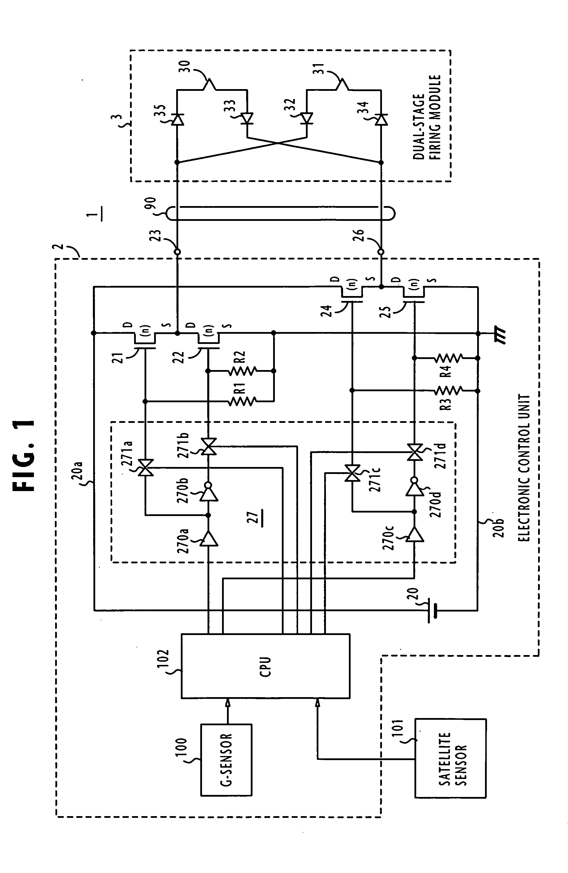 Electronic control unit and system for controlling dual-stage occupant restraint system