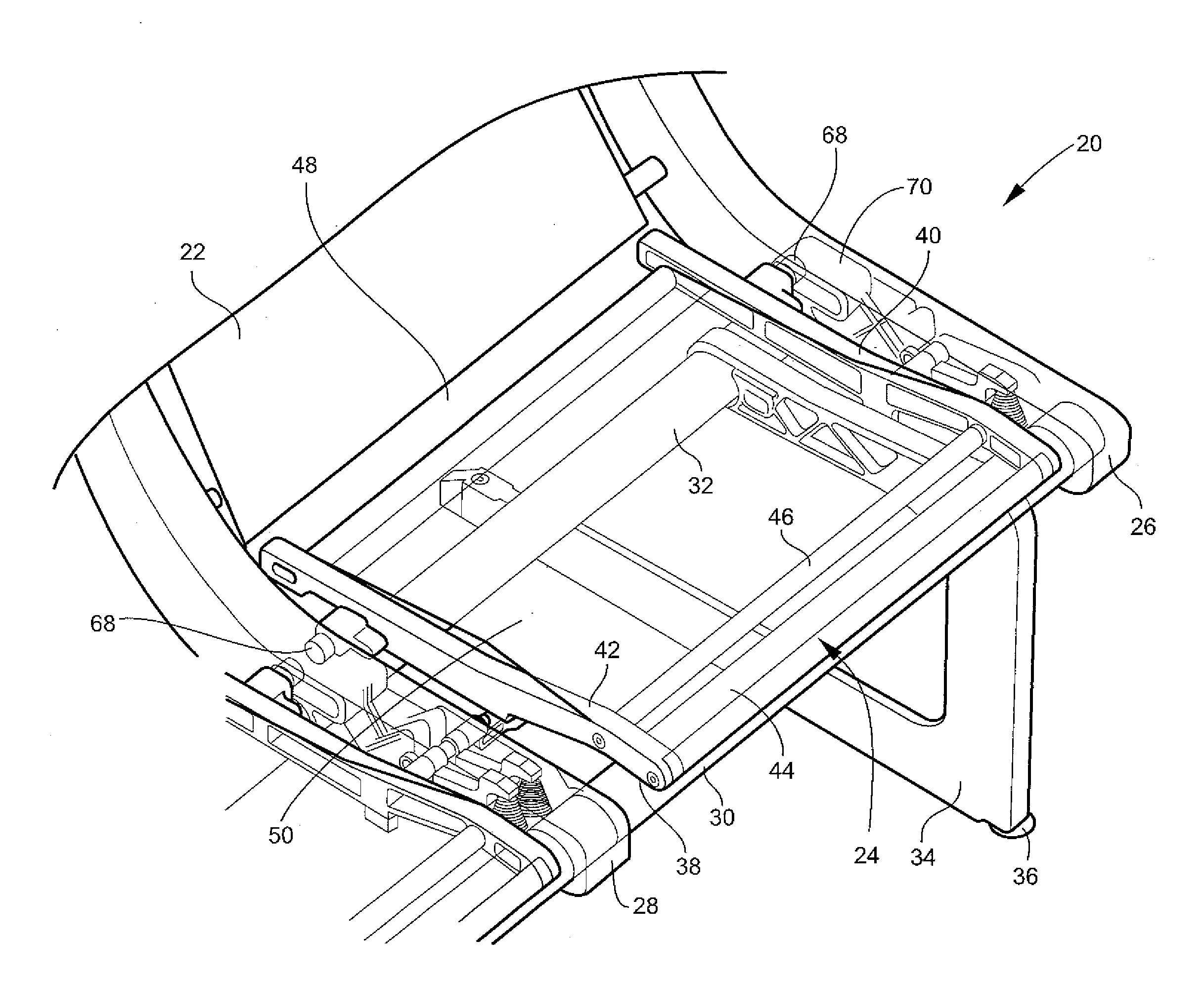 Spring loaded seat bottom which locks during taxi, take-off and landing