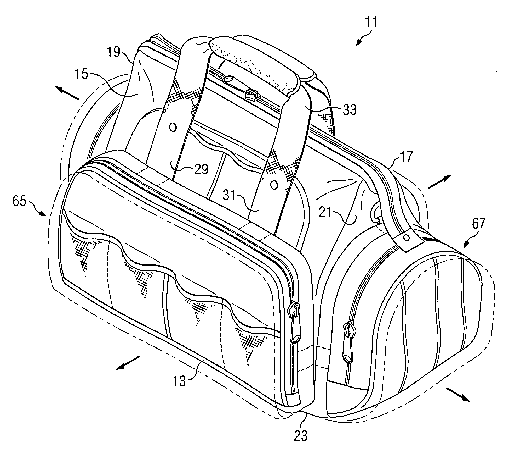 Toolbag with expandible pockets