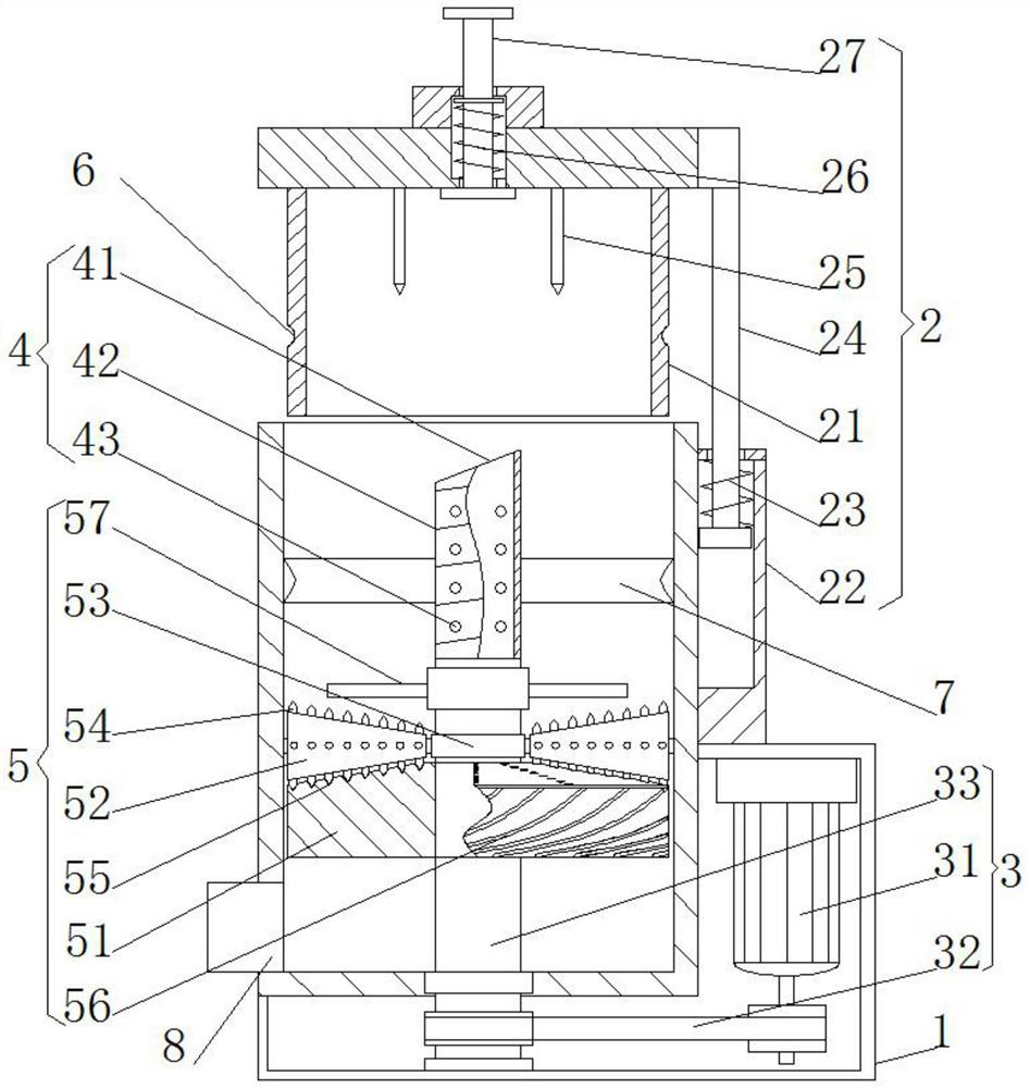 Juicing device for multi-element fruit and vegetable juice and method for juicing fruit and vegetable juice