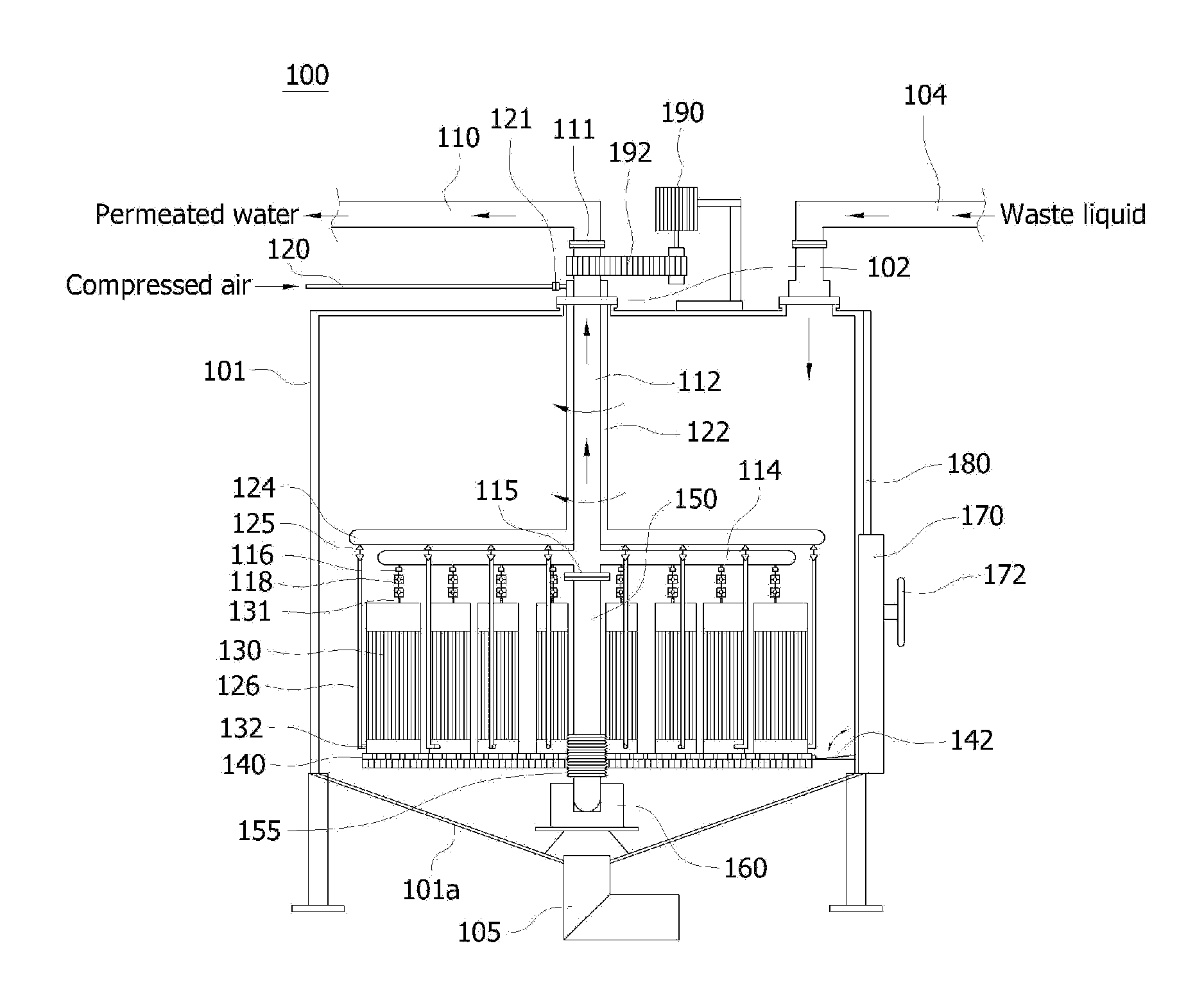Device for treatment of waste liquid