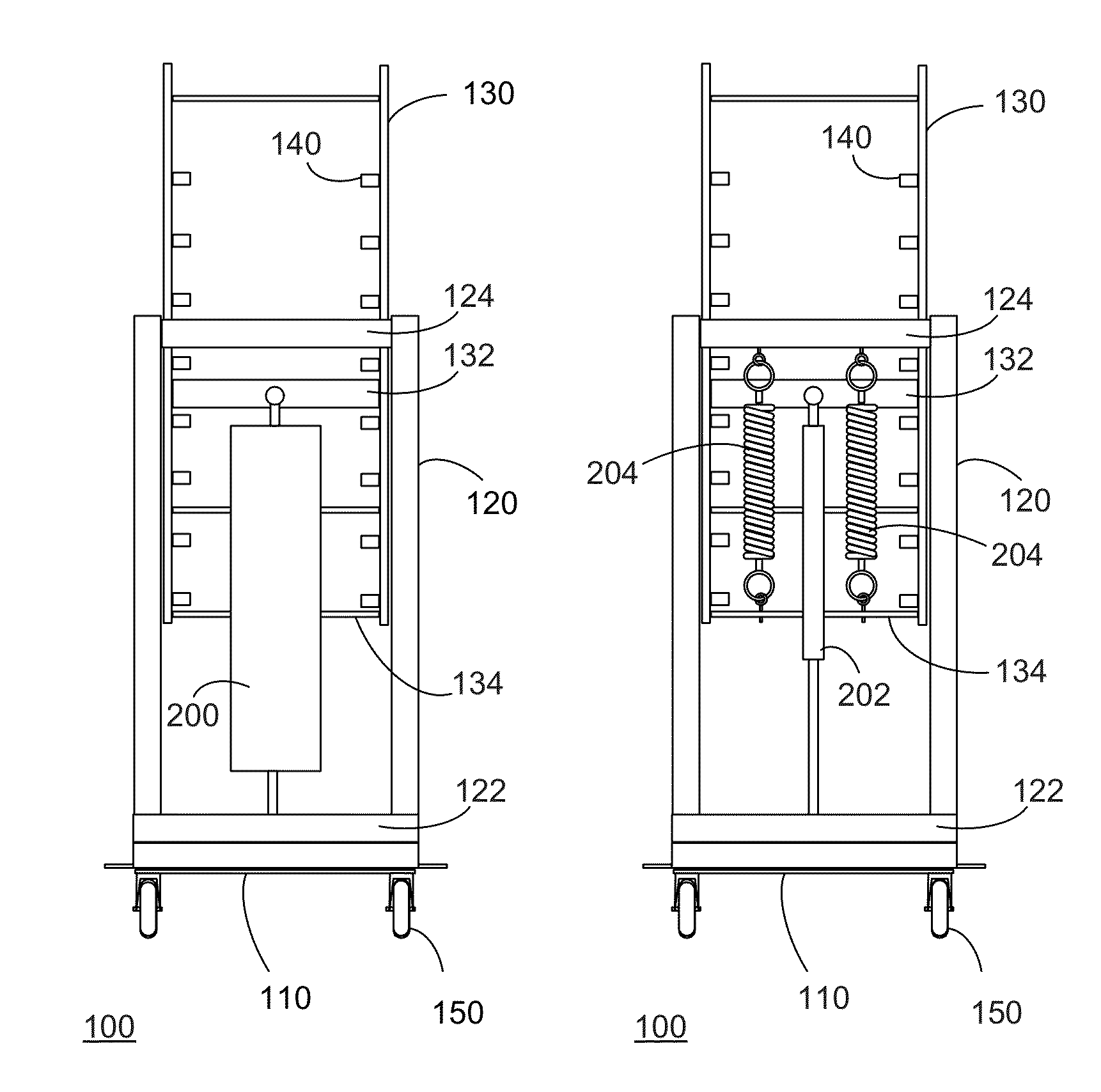 Self-elevating and self-lowering assembly cart for transporting a household appliance assembly component
